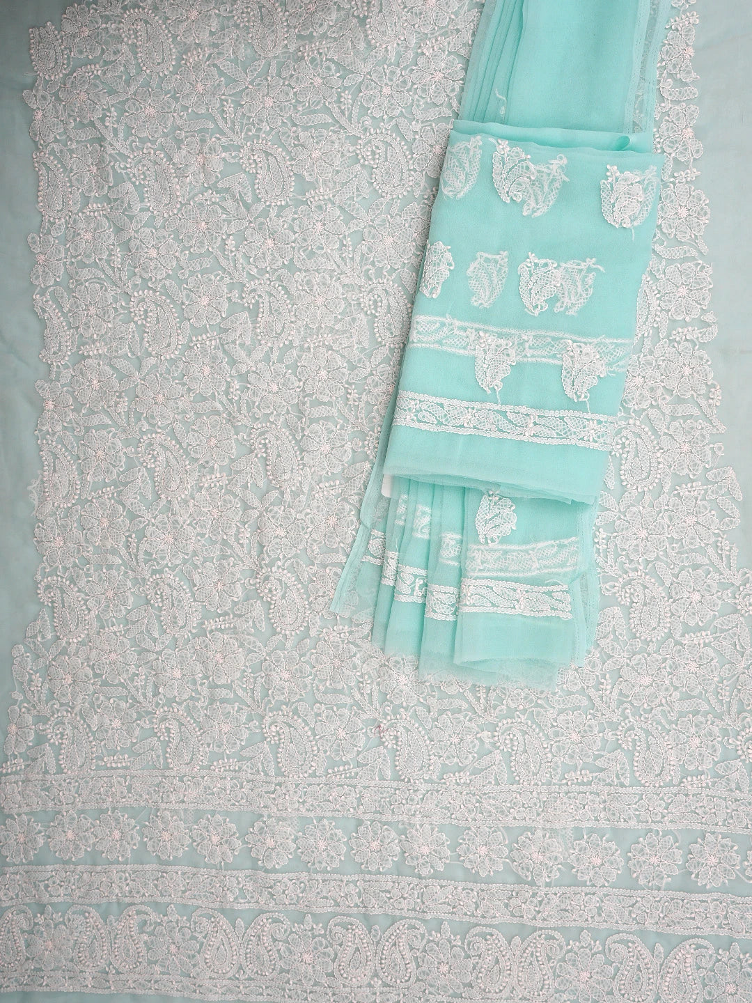 Ada Hand Embroidered Sea Green Georgette Lucknowi Chikankari Unstitched Suit Piece 01A805886