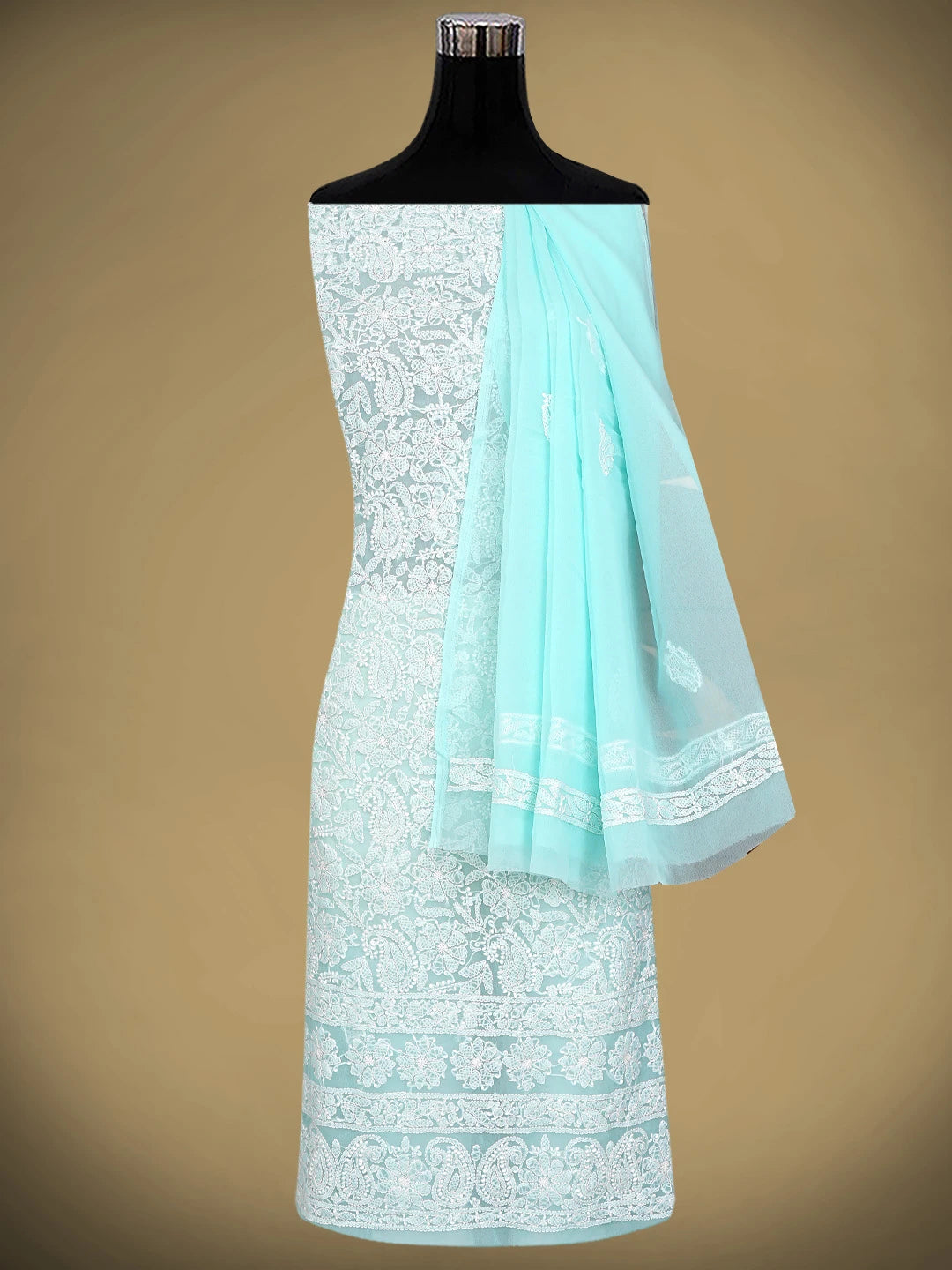 Ada Hand Embroidered Sea Green Georgette Lucknowi Chikankari Unstitched Suit Piece 01A805886