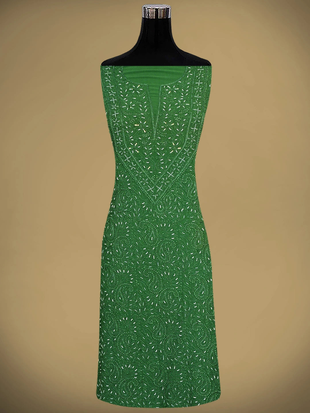 Ada Hand Embroidered Hunter Green Viscose Georgette Lucknowi Chikankari Unstitched Kurta Dupatta Set With Cutdana Work 01A893655