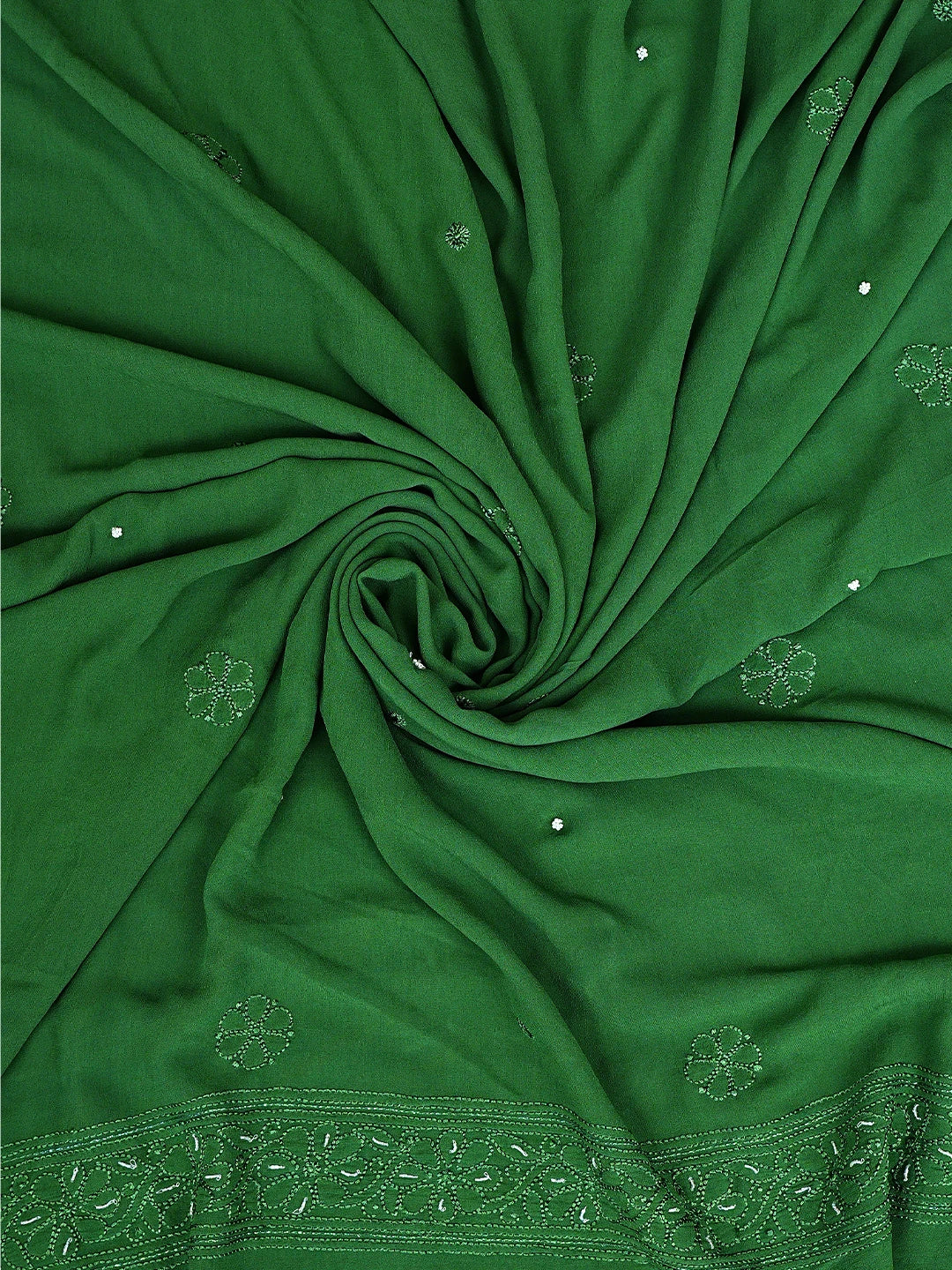 Ada Hand Embroidered Hunter Green Viscose Georgette Lucknowi Chikankari Unstitched Kurta Dupatta Set With Cutdana Work 01A893655