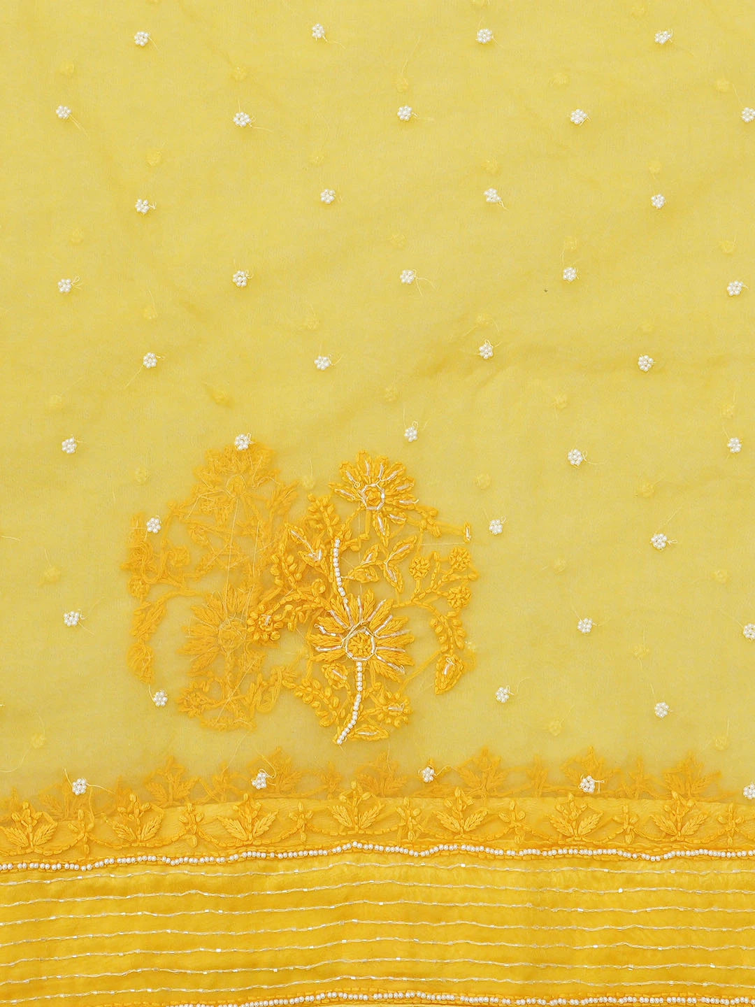 Ada Hand Embroidered Yellow Organza Lucknowi Chikankari Saree and Blouse With Pearl Work 01A857154