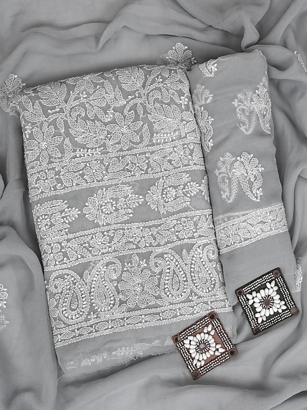Ada Hand Embroidered Grey Georgette Lucknowi Chikankari Unstitched Suit Piece 01A905915