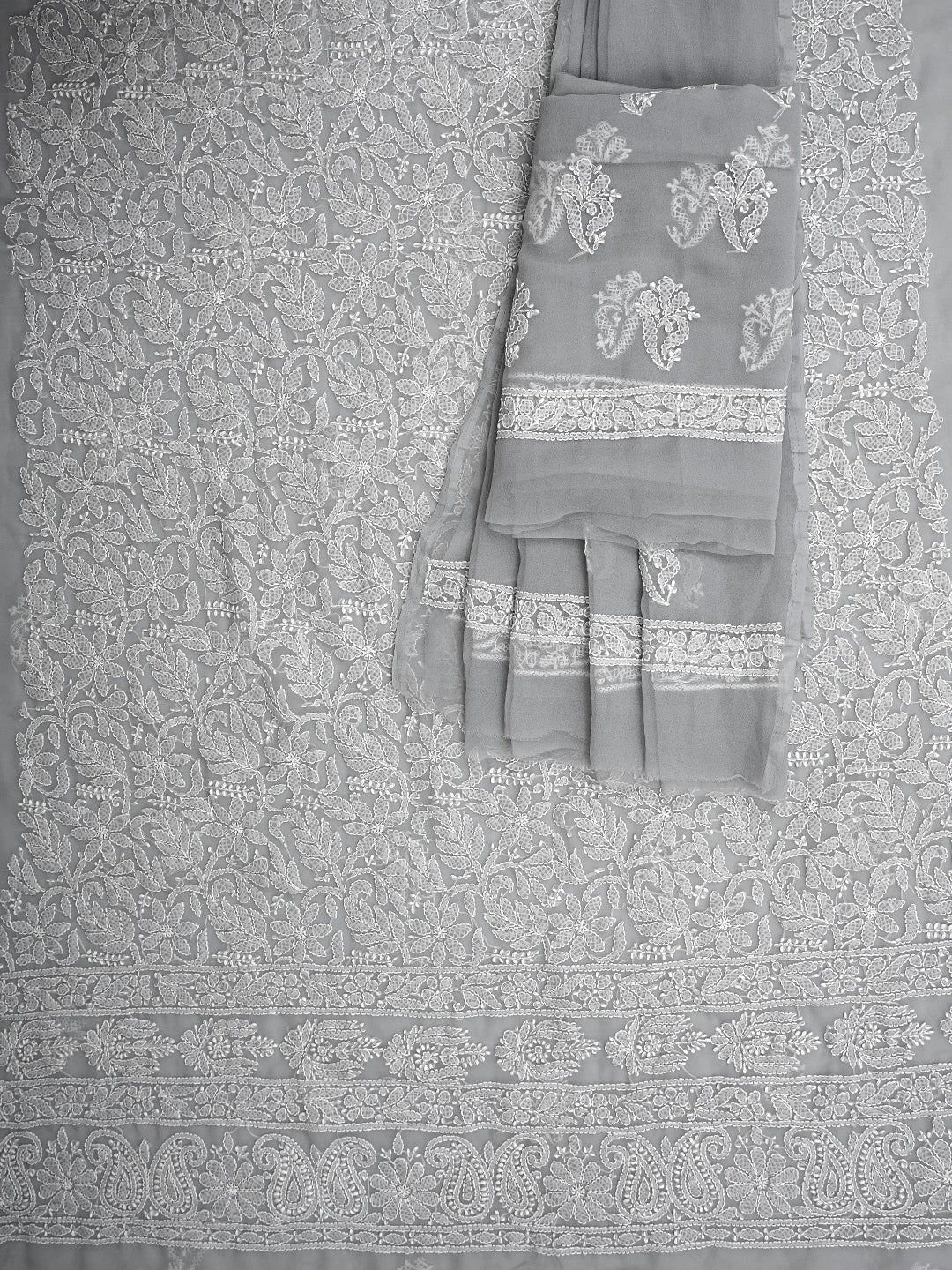Ada Hand Embroidered Grey Georgette Lucknowi Chikankari Unstitched Suit Piece 01A905915