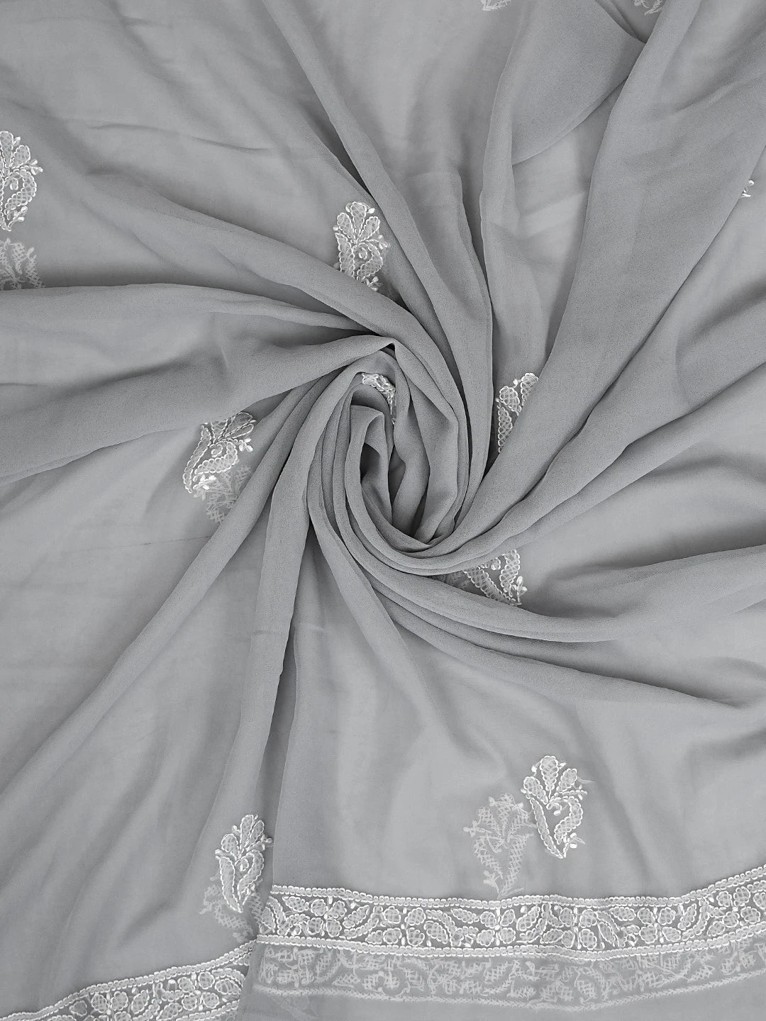 Ada Hand Embroidered Grey Georgette Lucknowi Chikankari Unstitched Suit Piece 01A905915