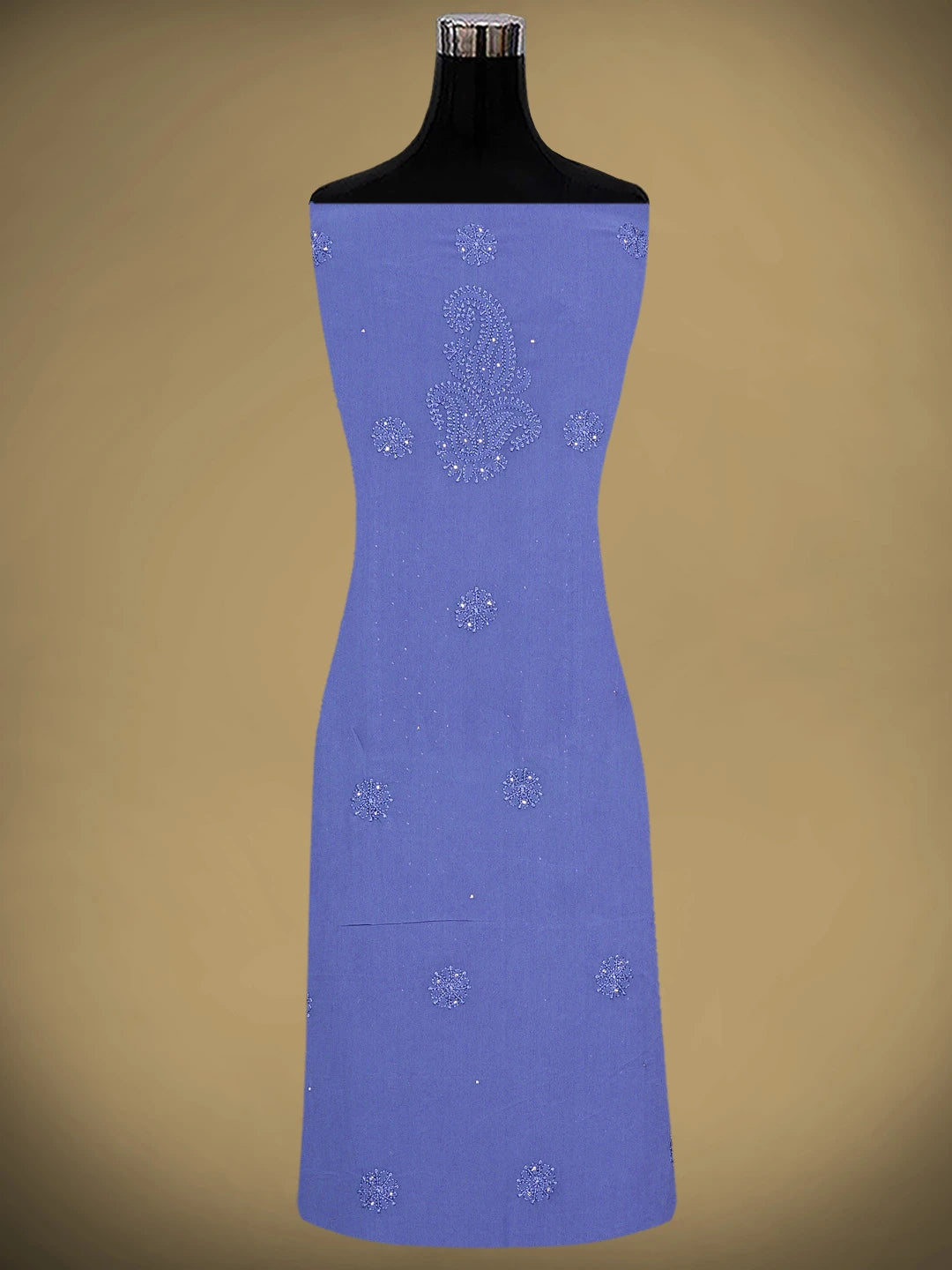 Ada Hand Embroidered Dusk Blue Viscose Georgette Lucknowi Chikankari Unstitched Kurta Dupatta Set With Muqaish Work 01A893354