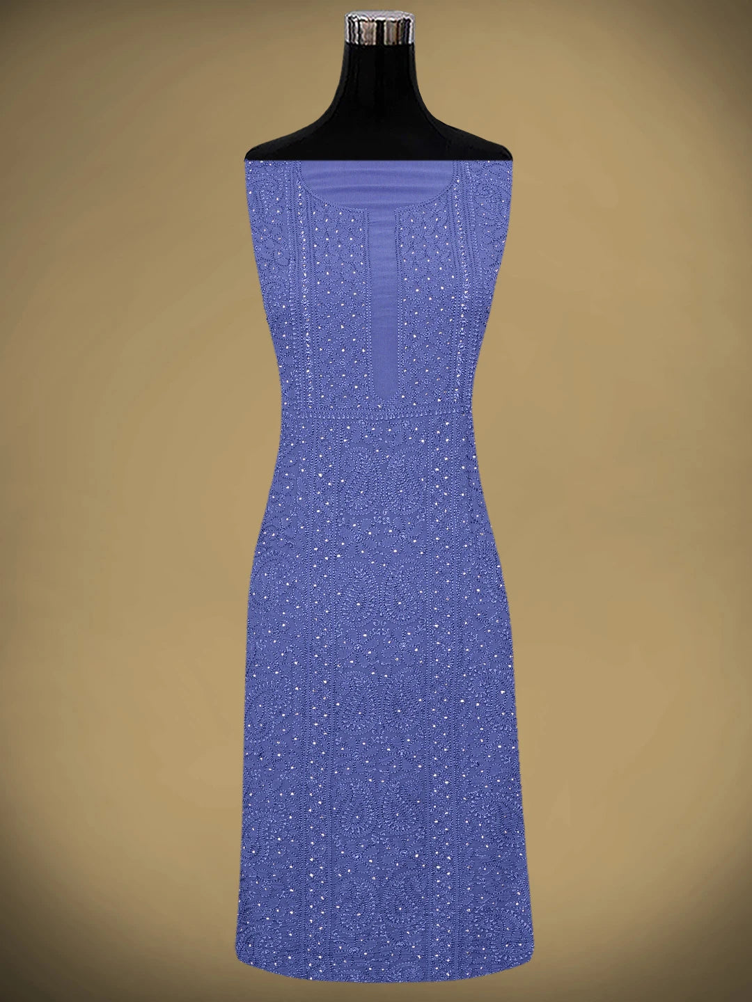 Ada Hand Embroidered Dusk Blue Viscose Georgette Lucknowi Chikankari Unstitched Kurta Dupatta Set With Muqaish Work 01A893354