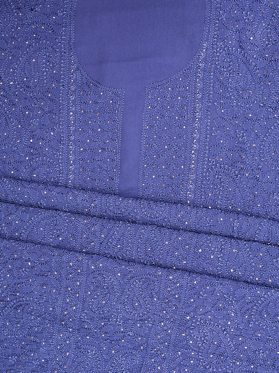 Ada Hand Embroidered Dusk Blue Viscose Georgette Lucknowi Chikankari Unstitched Kurta Dupatta Set With Muqaish Work 01A893354