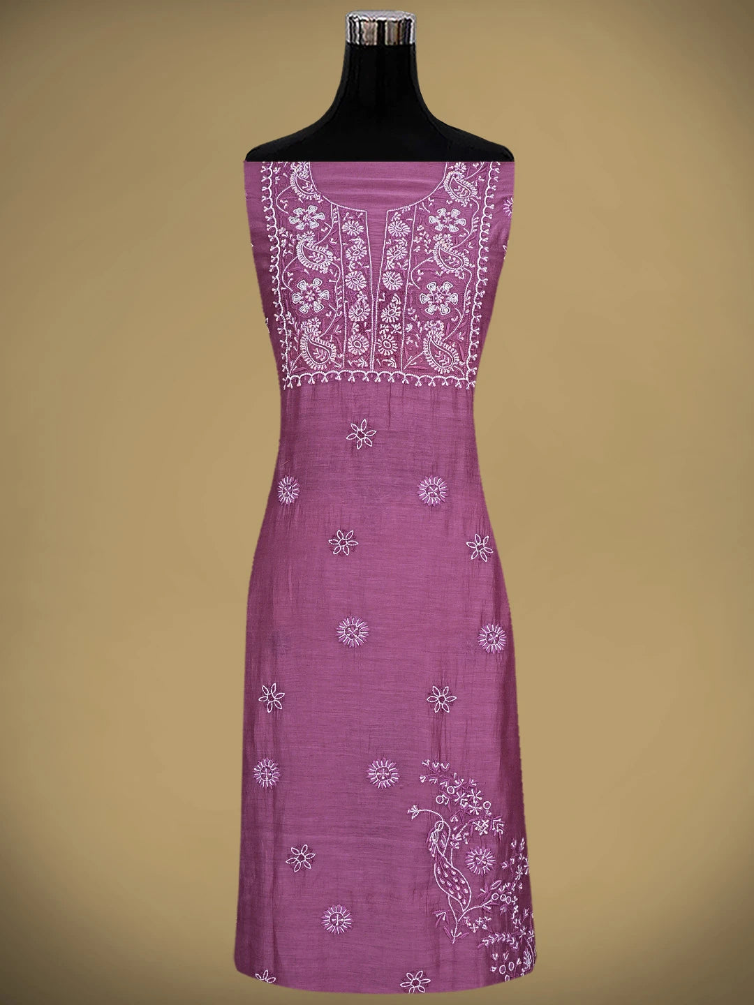 Ada Hand Embroidered Mulberry Pink  Chanderi Lucknowi Chikankari Unstitched Kurta Dupatta Set With Cutdana Work 01A628676