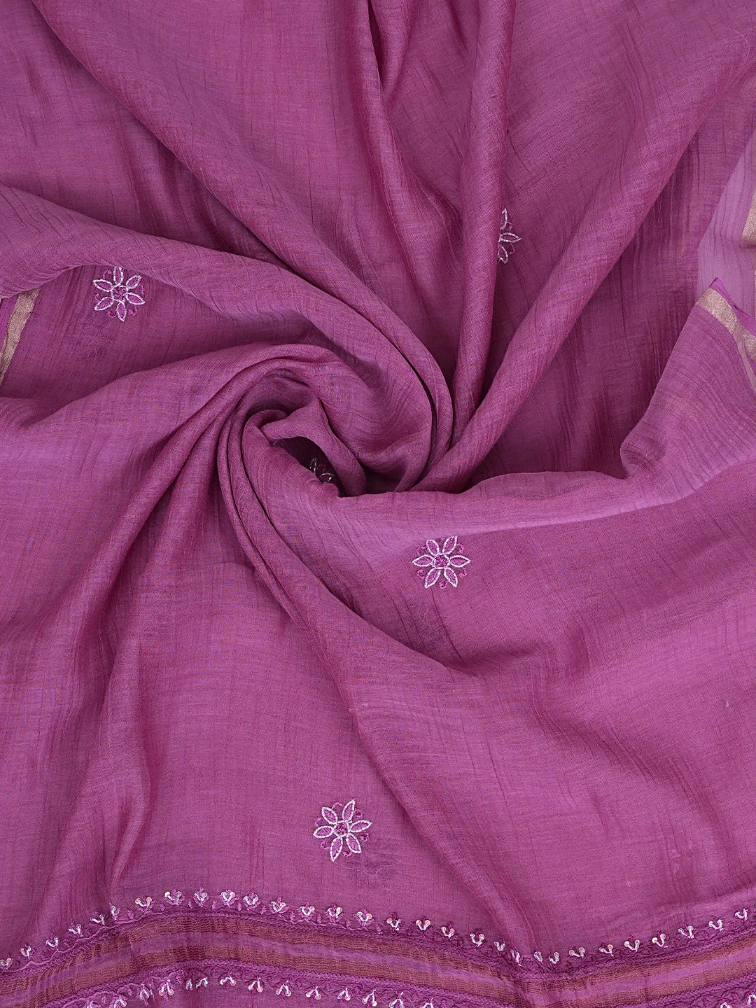 Ada Hand Embroidered Mulberry Pink  Chanderi Lucknowi Chikankari Unstitched Kurta Dupatta Set With Cutdana Work 01A628676