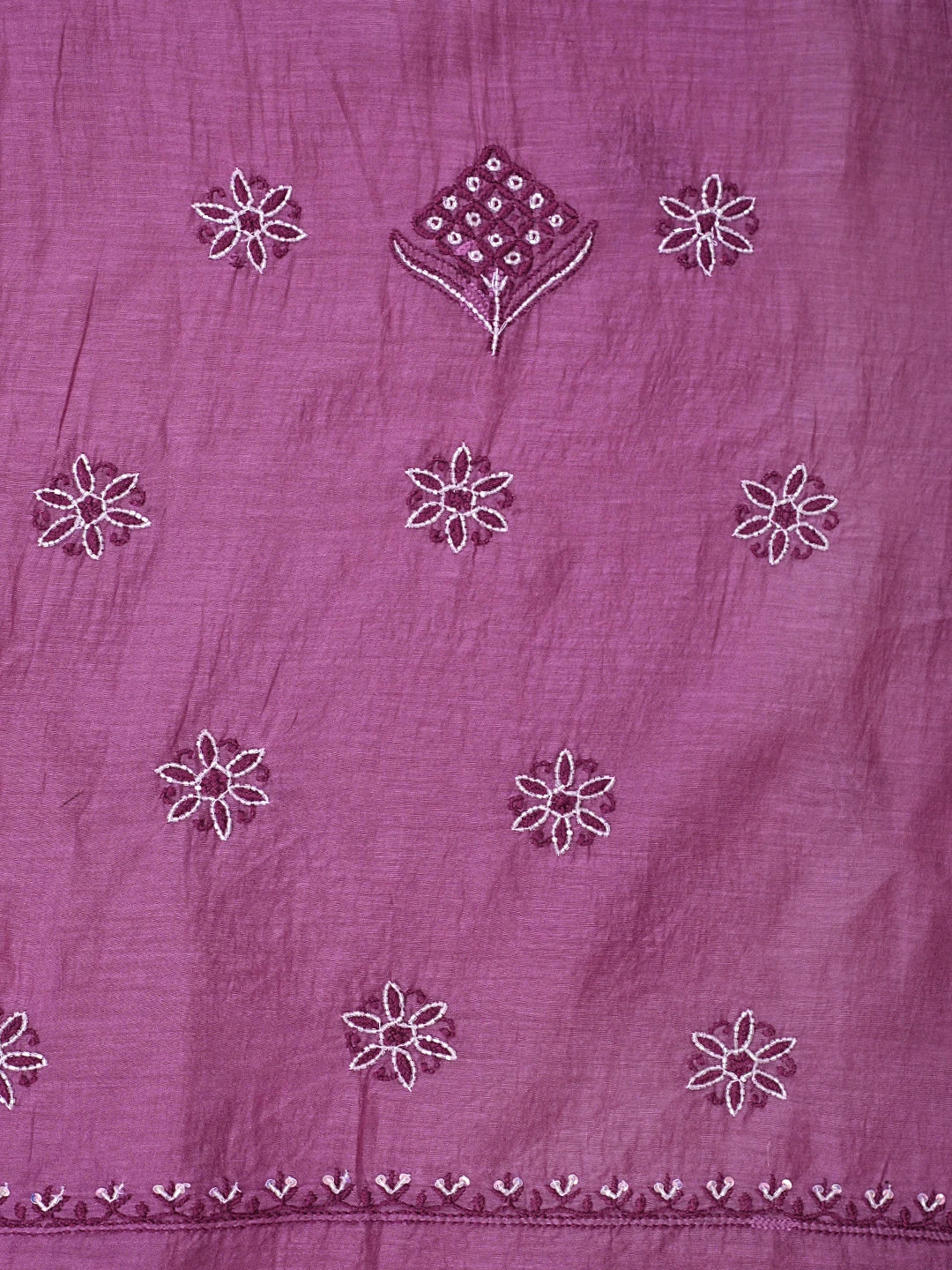 Ada Hand Embroidered Mulberry Pink  Chanderi Lucknowi Chikankari Unstitched Kurta Dupatta Set With Cutdana Work 01A628676