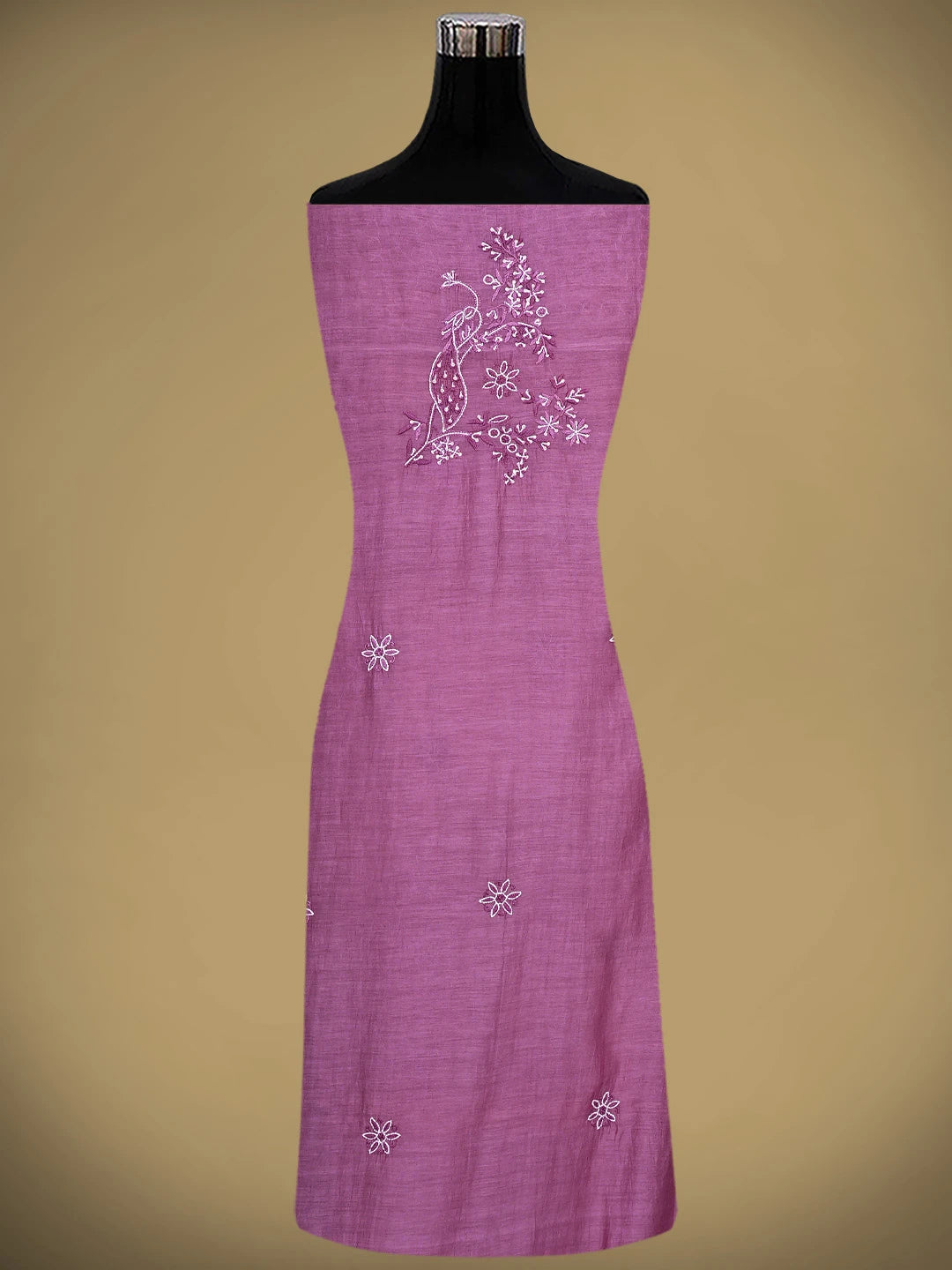 Ada Hand Embroidered Mulberry Pink  Chanderi Lucknowi Chikankari Unstitched Kurta Dupatta Set With Cutdana Work 01A628676