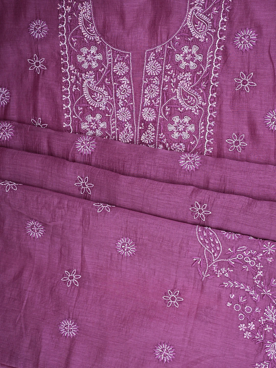 Ada Hand Embroidered Mulberry Pink  Chanderi Lucknowi Chikankari Unstitched Kurta Dupatta Set With Cutdana Work 01A628676