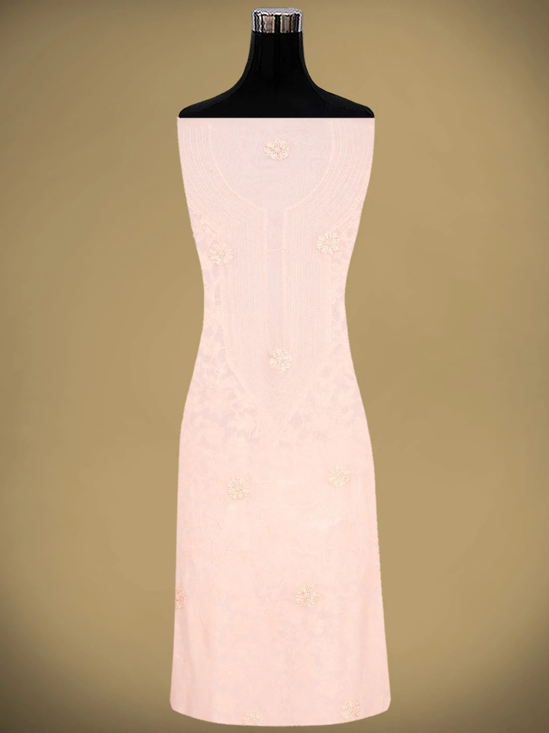 Ada Hand Embroidered Peach Viscose Georgette Lucknowi Chikankari Unstitched Kurta Dupatta Set With Cutdana Work 01A778561