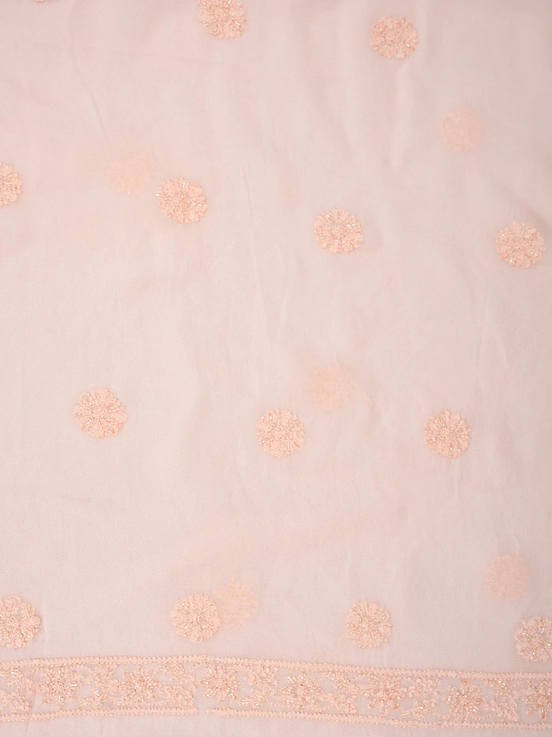 Ada Hand Embroidered Peach Viscose Georgette Lucknowi Chikankari Unstitched Kurta Dupatta Set With Cutdana Work 01A778561