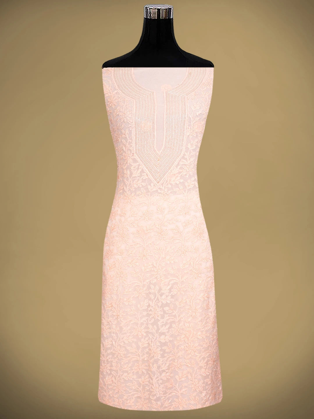 Ada Hand Embroidered Peach Viscose Georgette Lucknowi Chikankari Unstitched Kurta Dupatta Set With Cutdana Work 01A778561