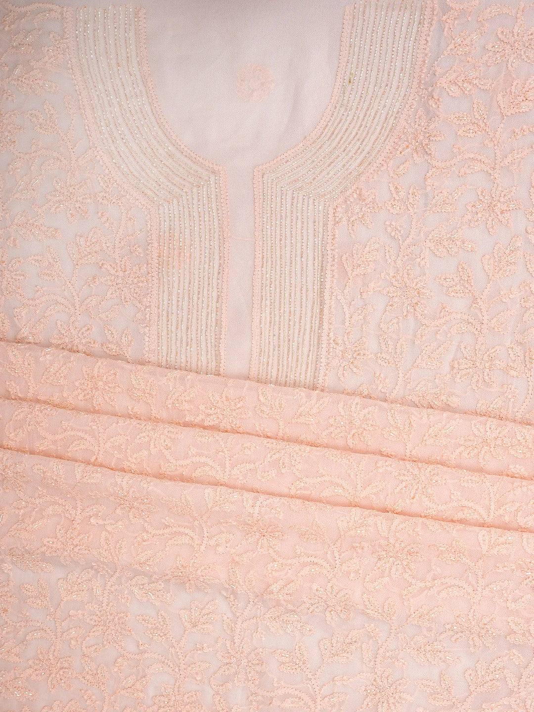 Ada Hand Embroidered Peach Viscose Georgette Lucknowi Chikankari Unstitched Kurta Dupatta Set With Cutdana Work 01A778561