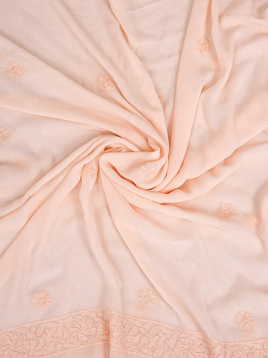 Ada Hand Embroidered Peach Viscose Georgette Lucknowi Chikankari Unstitched Kurta Dupatta Set With Cutdana Work 01A778561
