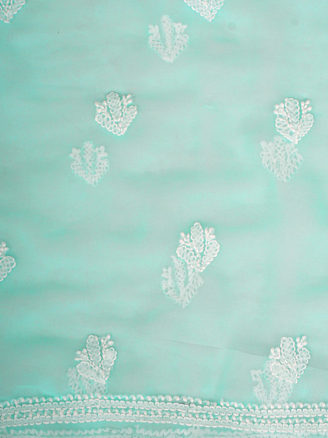Ada Hand Embroidered Electric Aqua Turquoise Georgette Lucknowi Chikankari Unstitched Suit Piece 01A917934