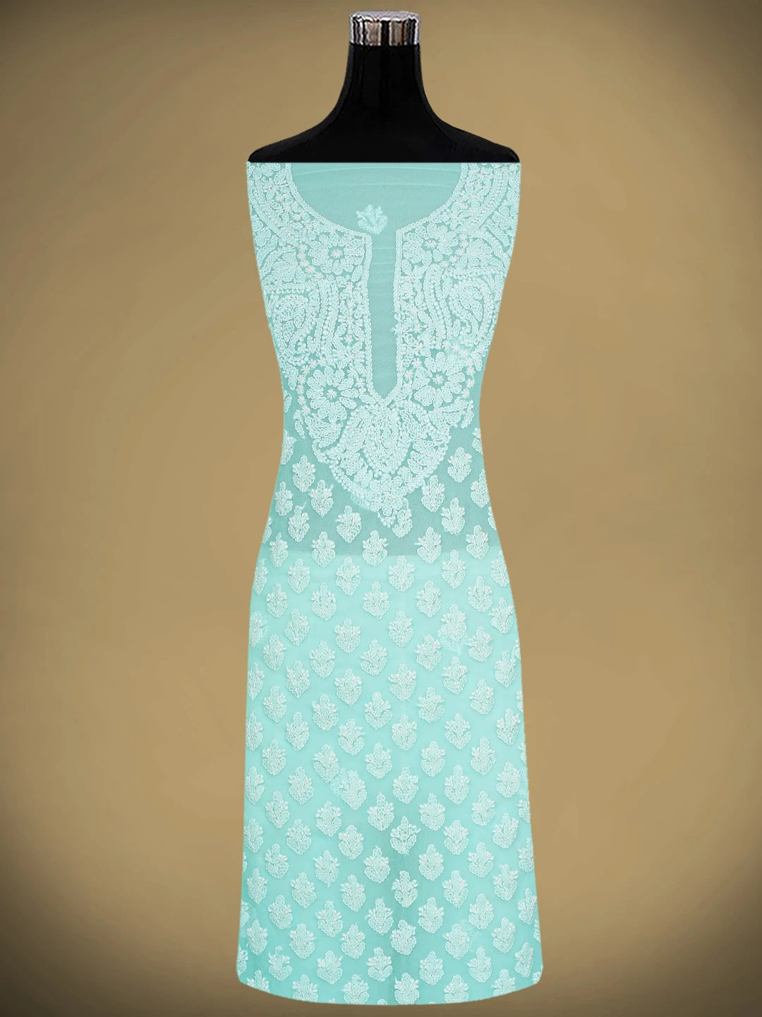 Ada Hand Embroidered Electric Aqua Turquoise Georgette Lucknowi Chikankari Unstitched Suit Piece 01A917934