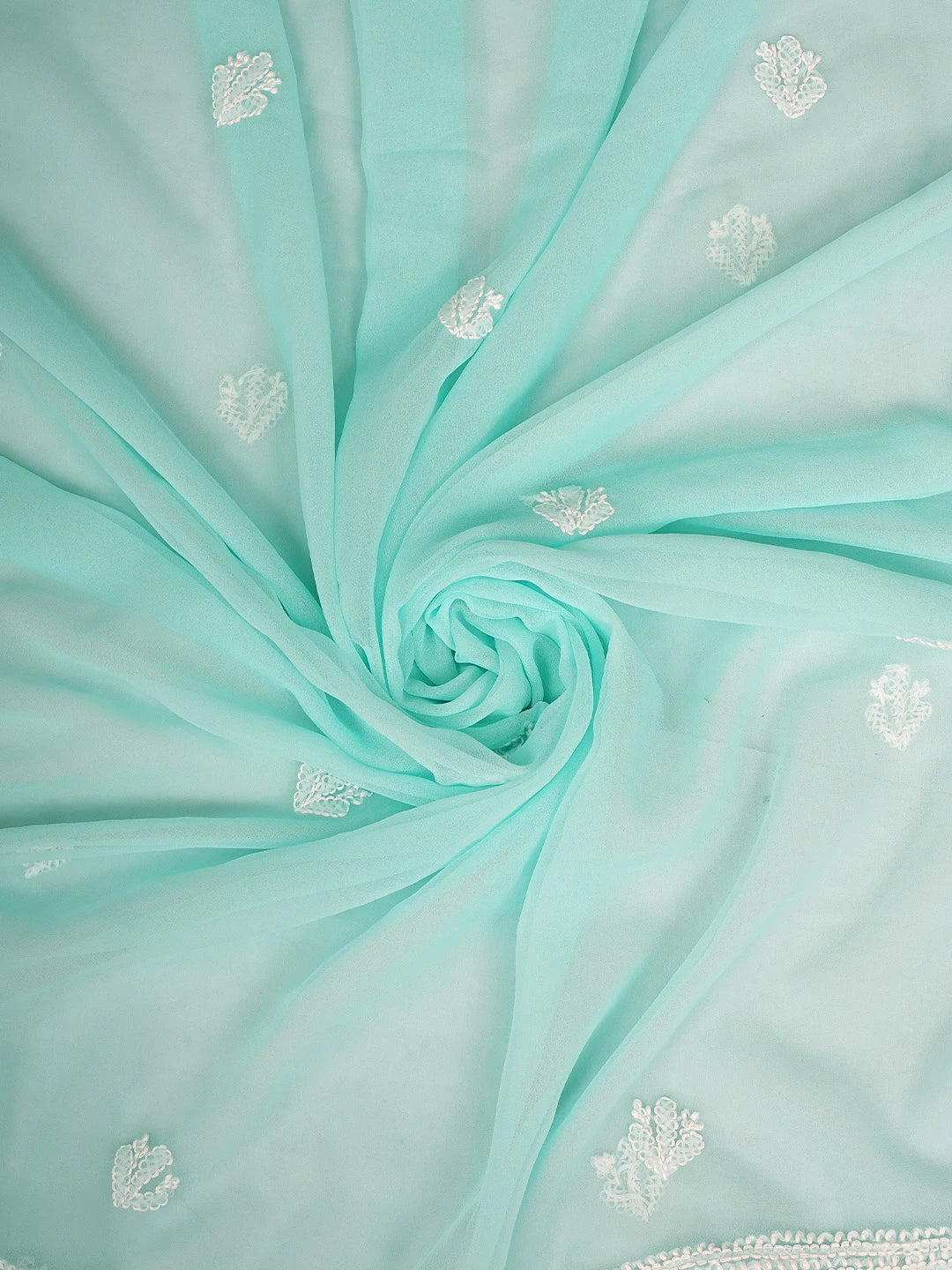 Ada Hand Embroidered Electric Aqua Turquoise Georgette Lucknowi Chikankari Unstitched Suit Piece 01A917934