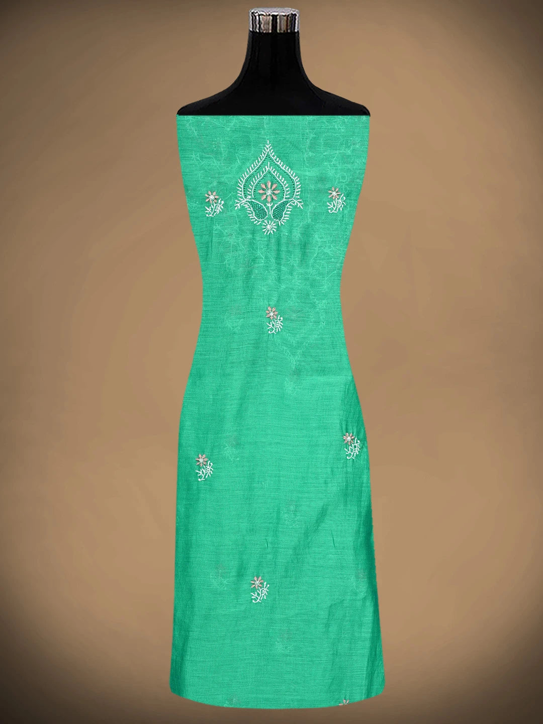 Ada Hand Embroidered Rama Green Chanderi Lucknowi Chikankari Kurta Dupatta Set 01A907754