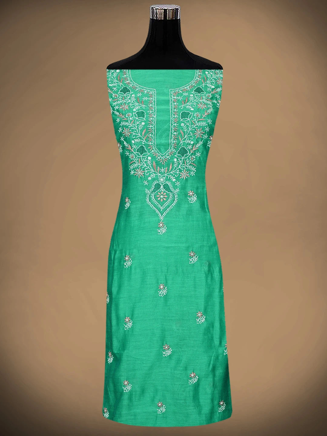 Ada Hand Embroidered Rama Green Chanderi Lucknowi Chikankari Kurta Dupatta Set 01A907754