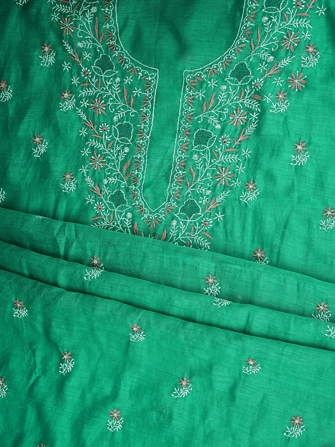 Ada Hand Embroidered Rama Green Chanderi Lucknowi Chikankari Kurta Dupatta Set 01A907754