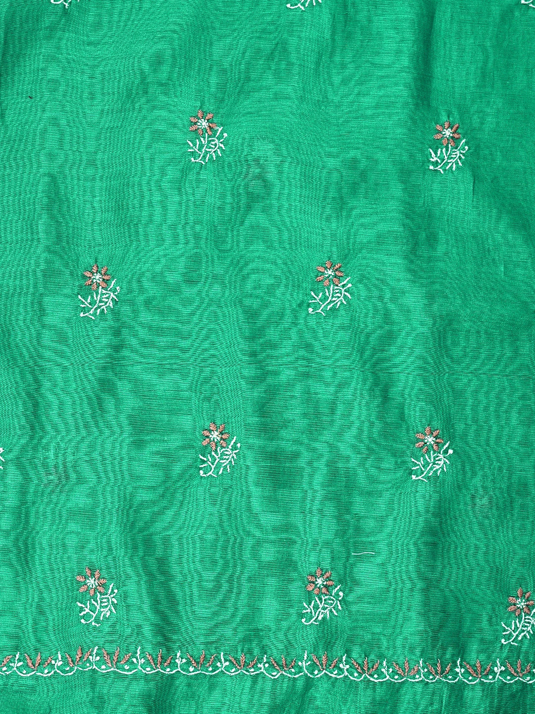 Ada Hand Embroidered Rama Green Chanderi Lucknowi Chikankari Kurta Dupatta Set 01A907754