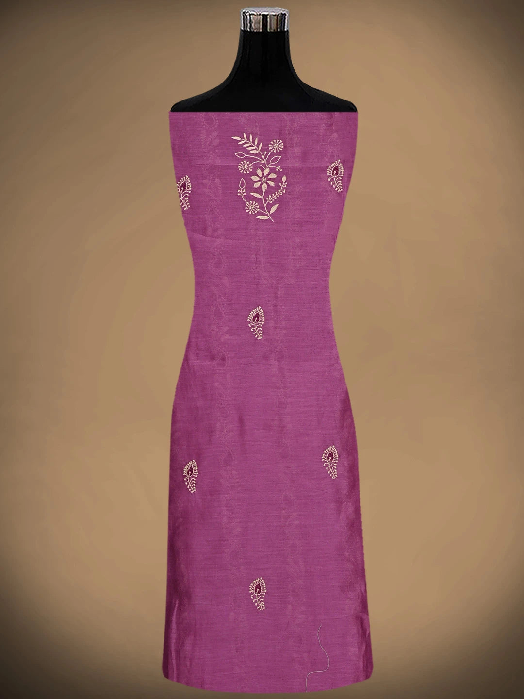 Ada Hand Embroidered Onion Pink Chanderi Lucknowi Chikankari Unstitched Kurta Dupatta Set 01A907739