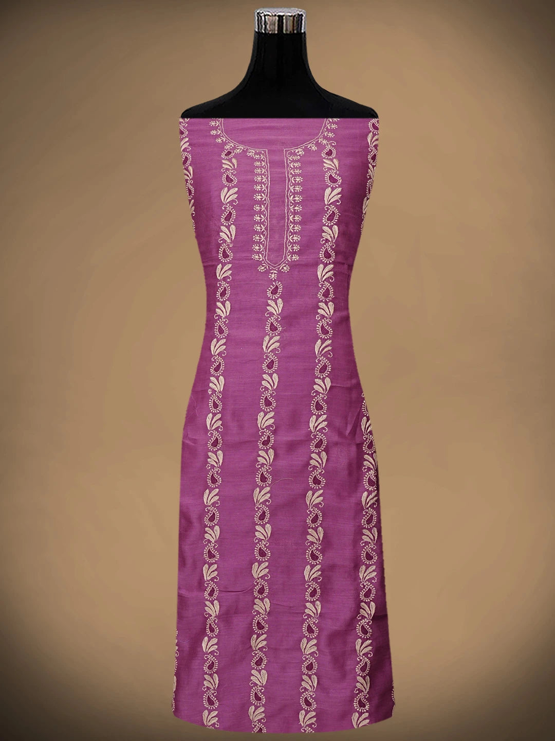 Ada Hand Embroidered Onion Pink Chanderi Lucknowi Chikankari Unstitched Kurta Dupatta Set 01A907739