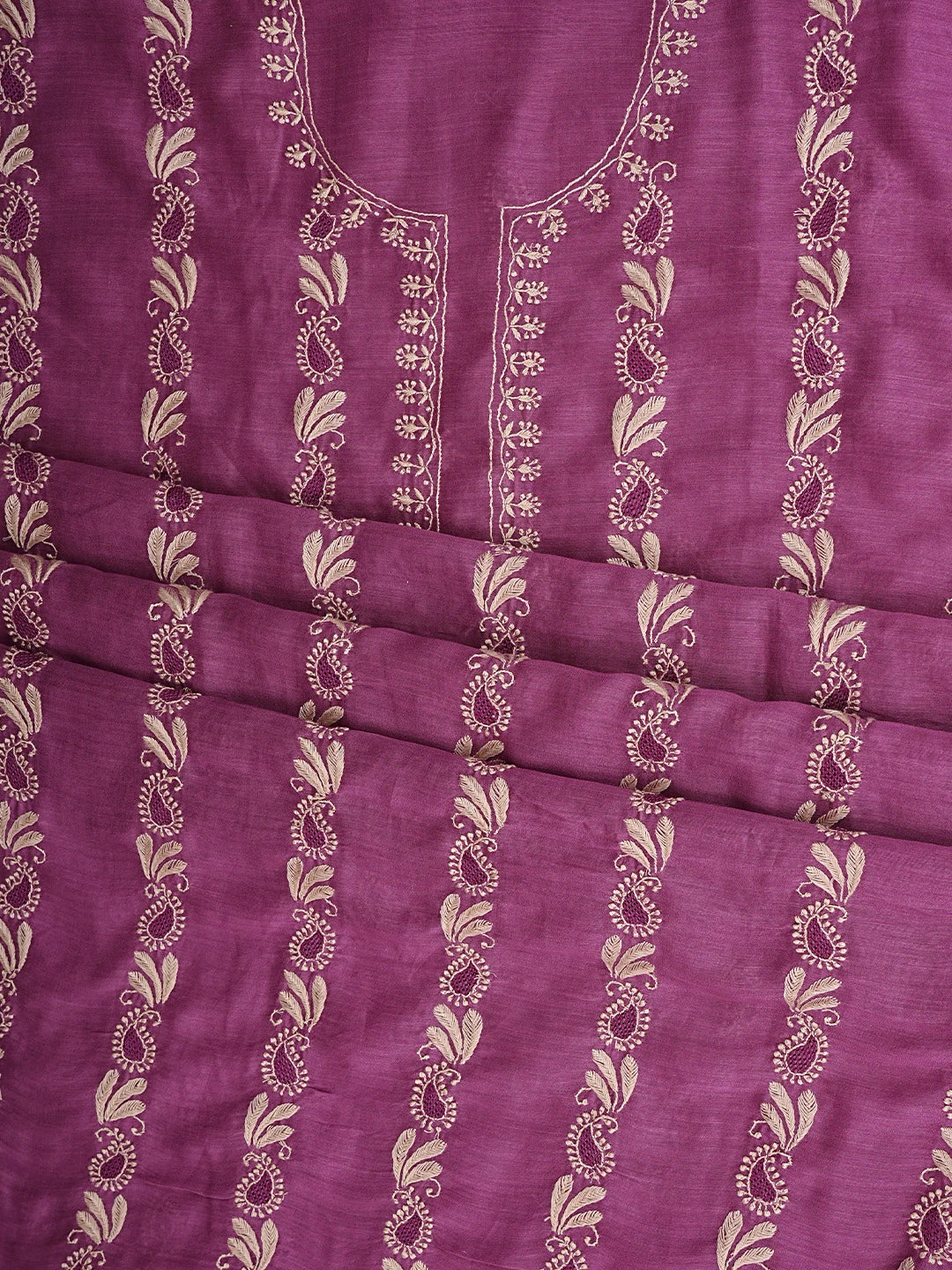 Ada Hand Embroidered Onion Pink Chanderi Lucknowi Chikankari Unstitched Kurta Dupatta Set 01A907739