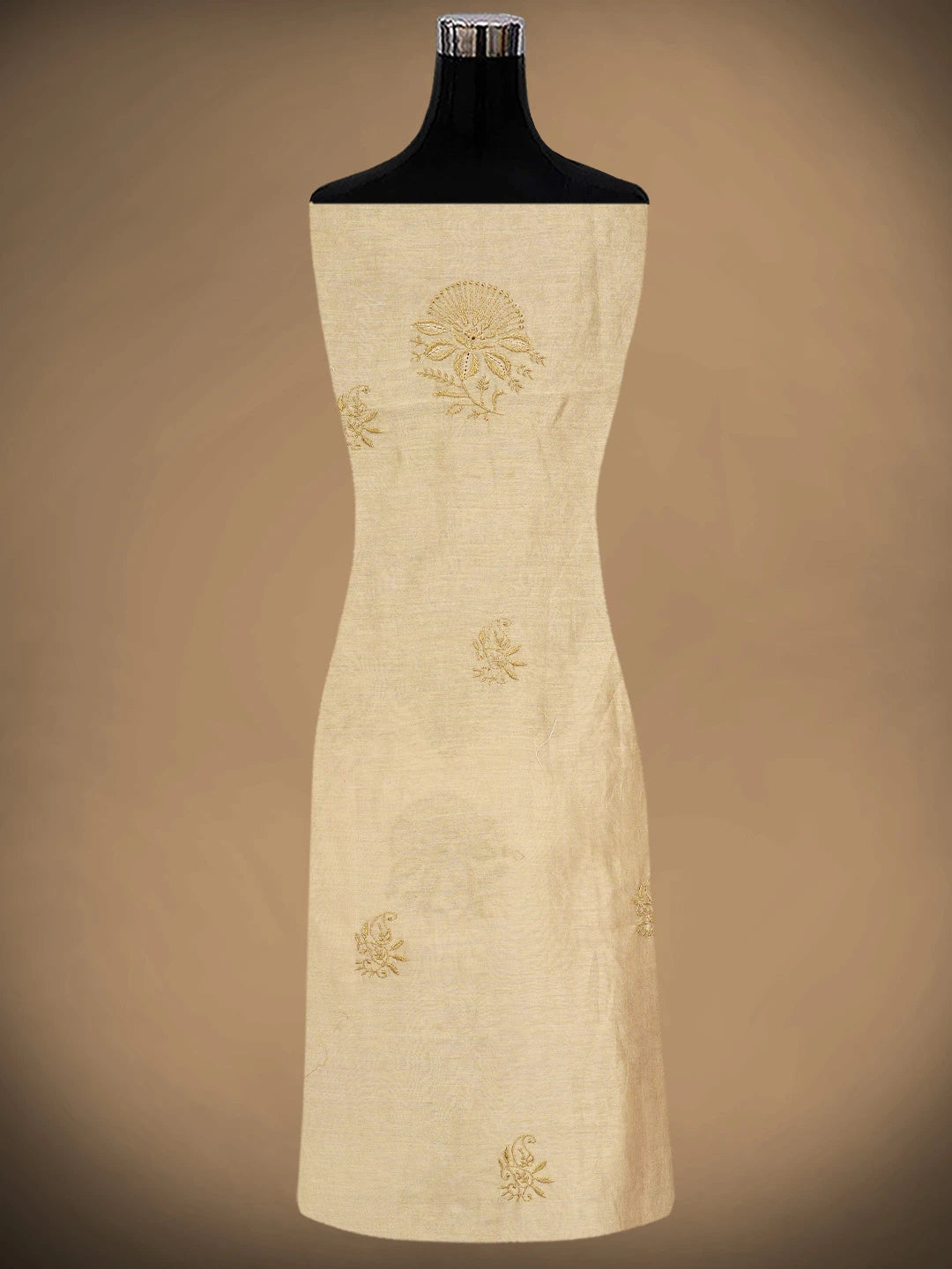 Ada Hand Embroidered Fawn Chanderi Lucknowi Chikankari Unstitched Kurta Dupatta Set 01A918347
