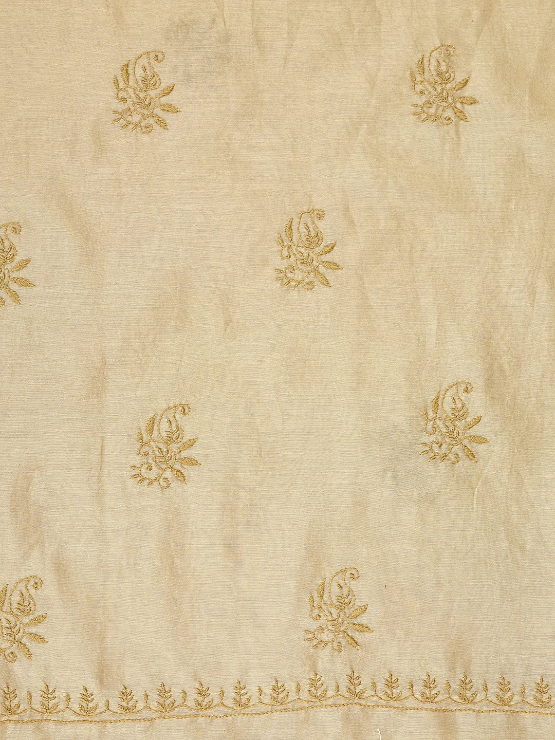Ada Hand Embroidered Fawn Chanderi Lucknowi Chikankari Unstitched Kurta Dupatta Set 01A918347