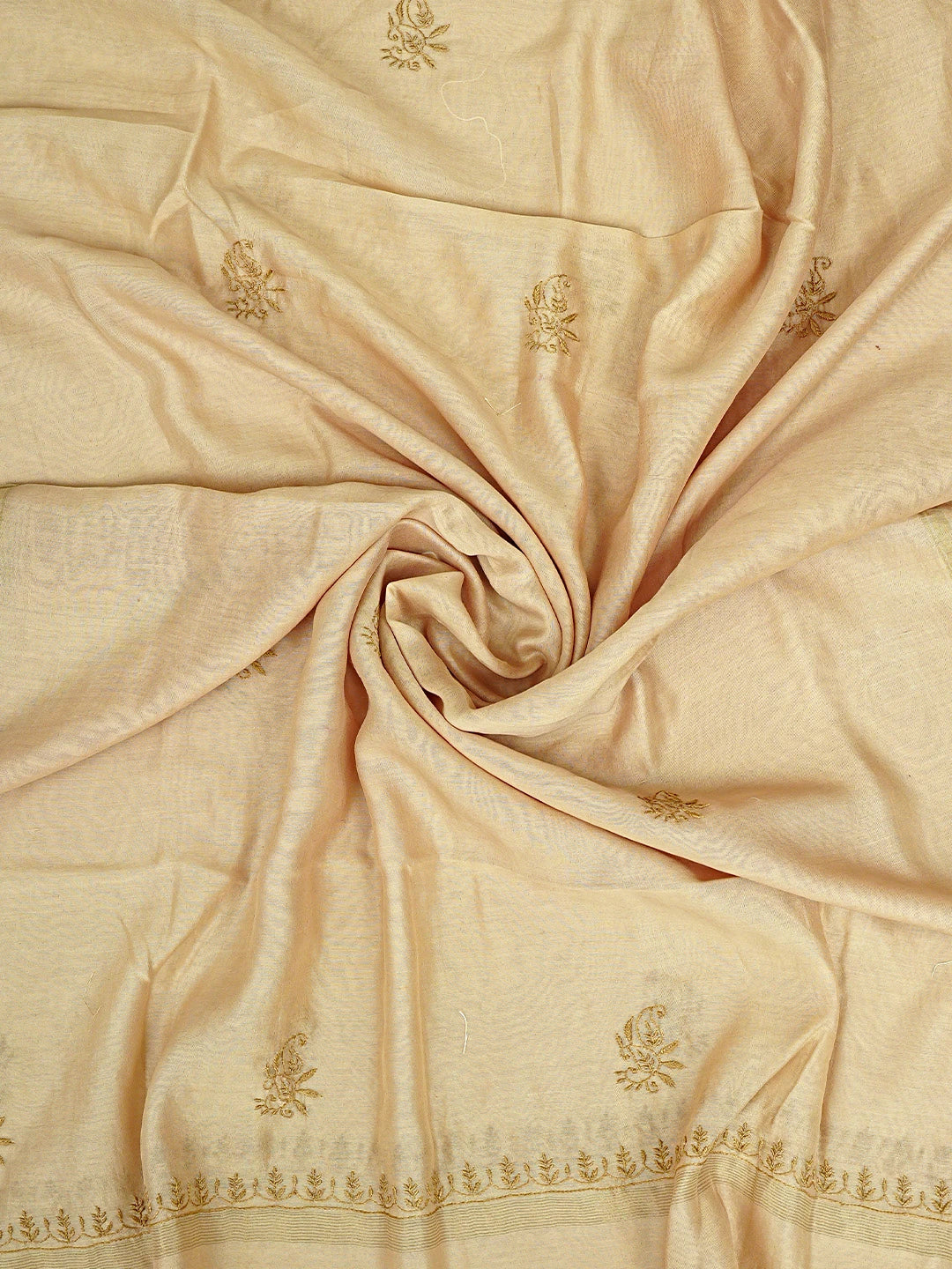 Ada Hand Embroidered Fawn Chanderi Lucknowi Chikankari Unstitched Kurta Dupatta Set 01A918347