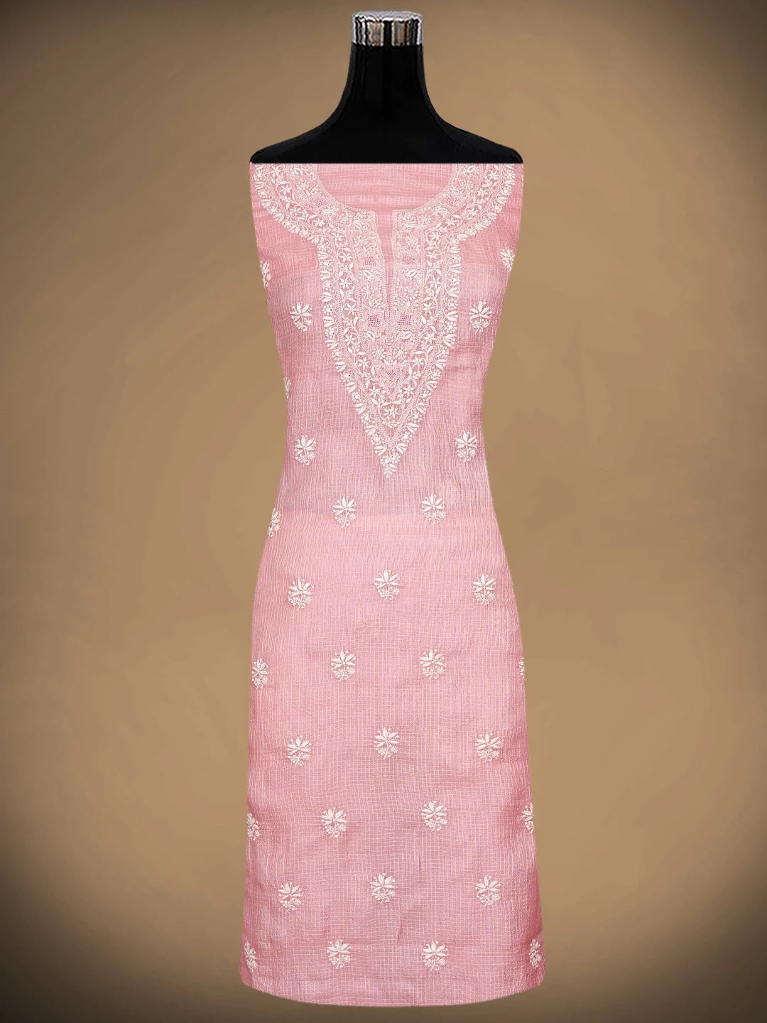 Ada Hand Embroidered Cotton Blush Pink Silk Lucknowi Chikankari Unstitched Kurta Dupatta Set 01A918312
