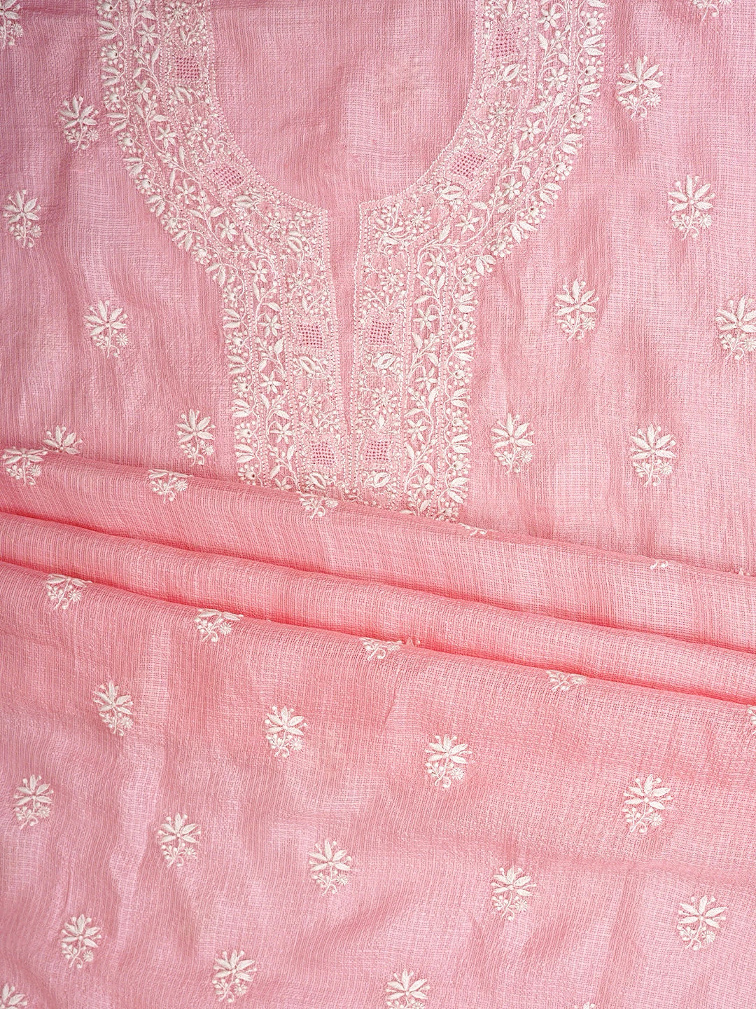 Ada Hand Embroidered Cotton Blush Pink Silk Lucknowi Chikankari Unstitched Kurta Dupatta Set 01A918312