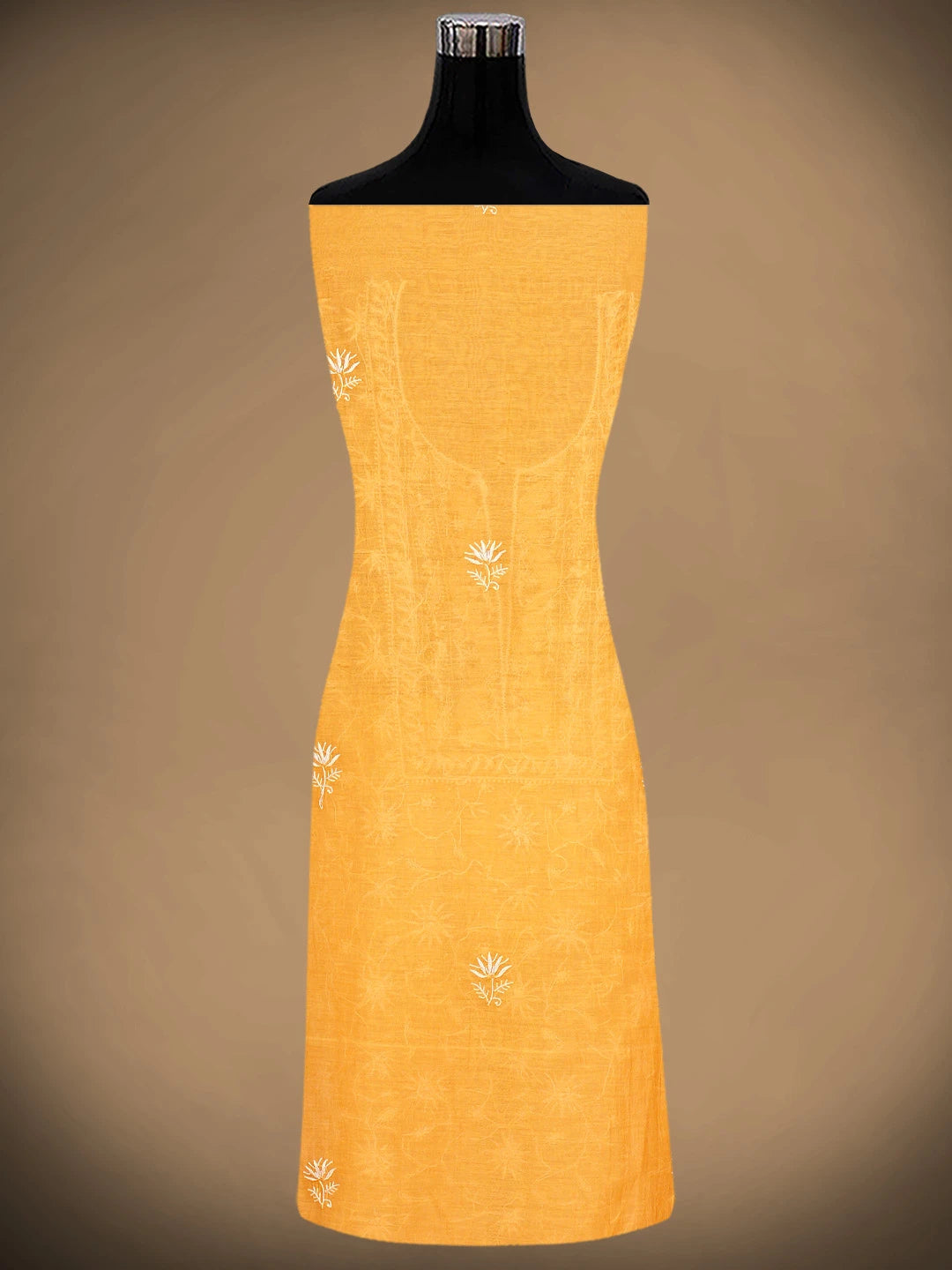 Ada Hand Embroidered Carrot Orange Chanderi Lucknowi Chikankari Unstitched Kurta Dupatta Set With Sequinned Work 01A922093