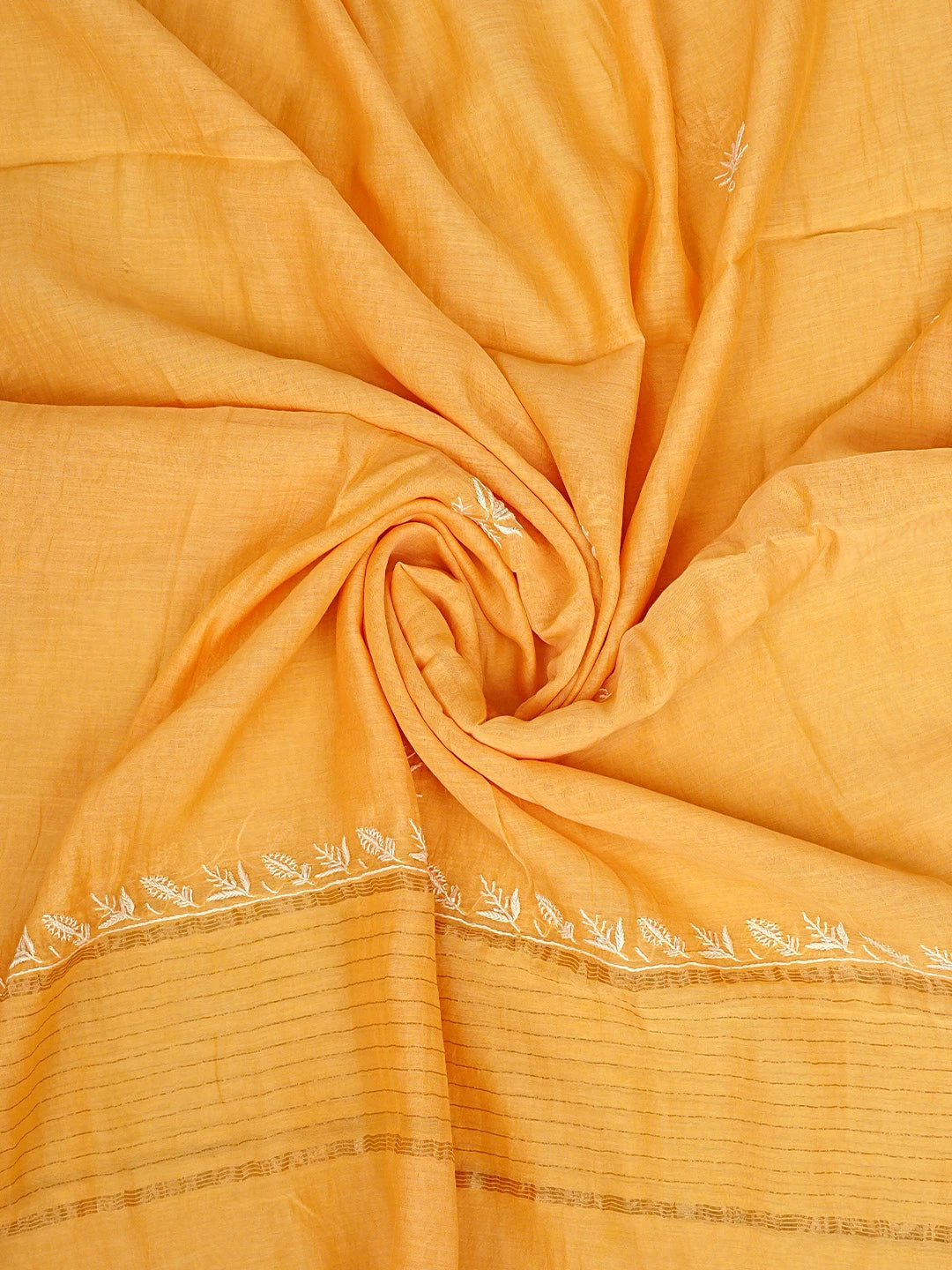 Ada Hand Embroidered Carrot Orange Chanderi Lucknowi Chikankari Unstitched Kurta Dupatta Set With Sequinned Work 01A922093