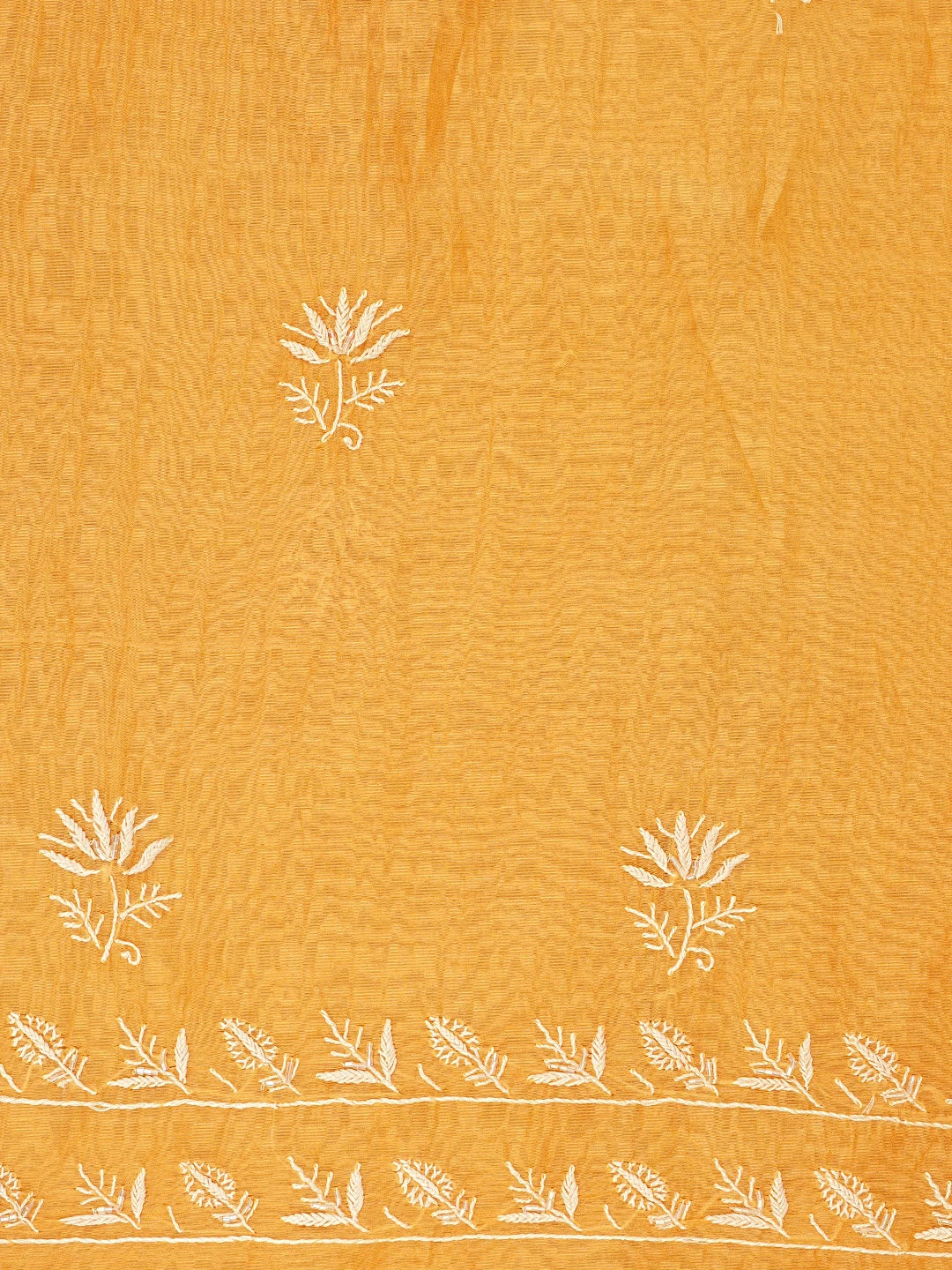 Ada Hand Embroidered Carrot Orange Chanderi Lucknowi Chikankari Unstitched Kurta Dupatta Set With Sequinned Work 01A922093