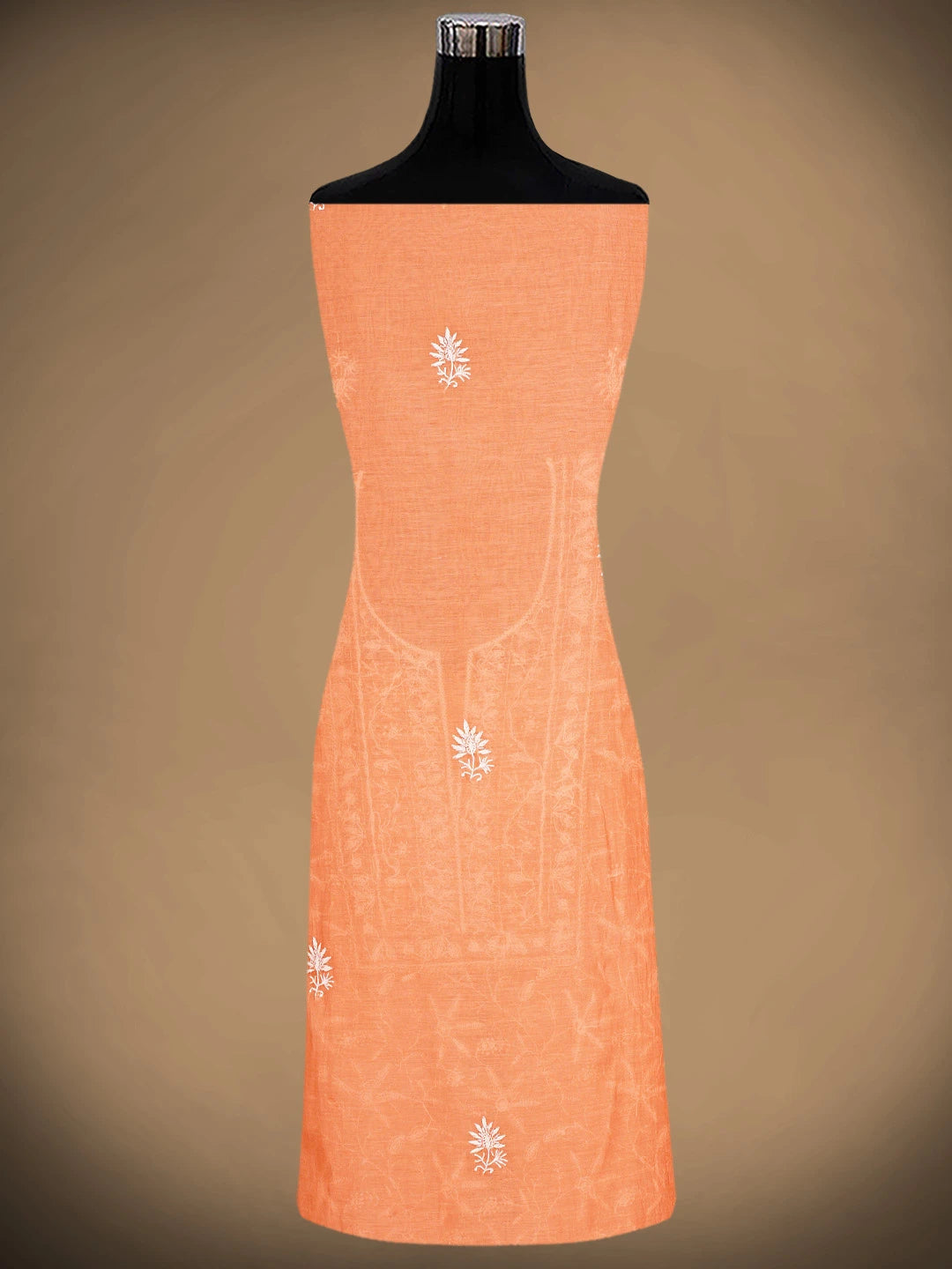 Ada Hand Embroidered Peach Orange Chanderi Lucknowi Chikankari Unstitched Kurta Dupatta Set With Cutdana Work 01A922105