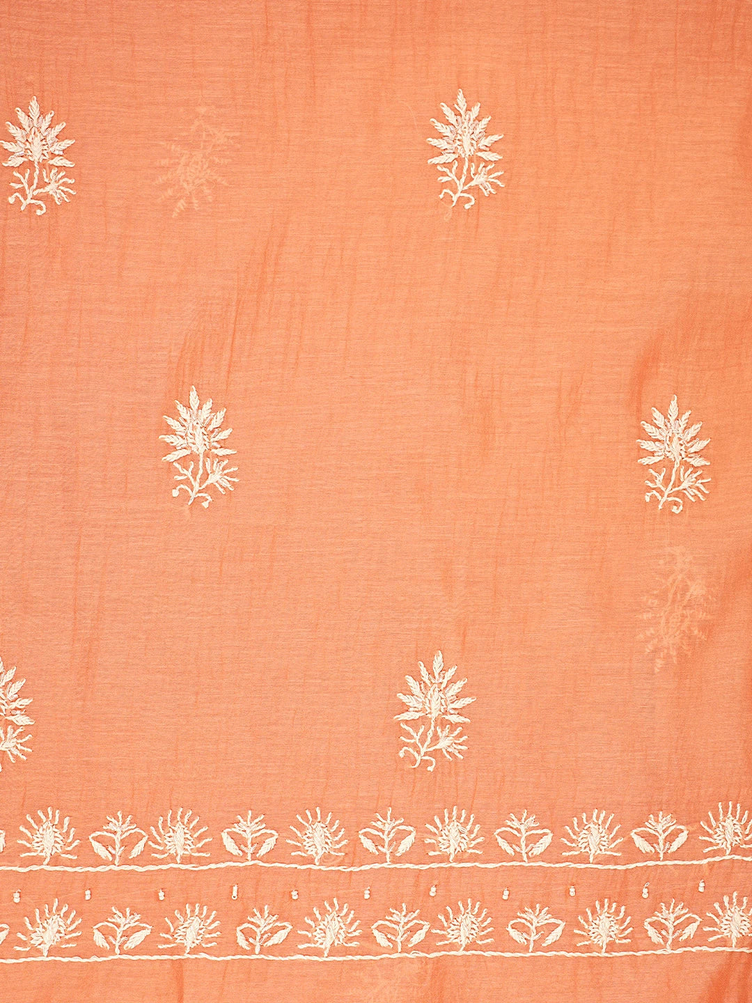 Ada Hand Embroidered Peach Orange Chanderi Lucknowi Chikankari Unstitched Kurta Dupatta Set With Cutdana Work 01A922105