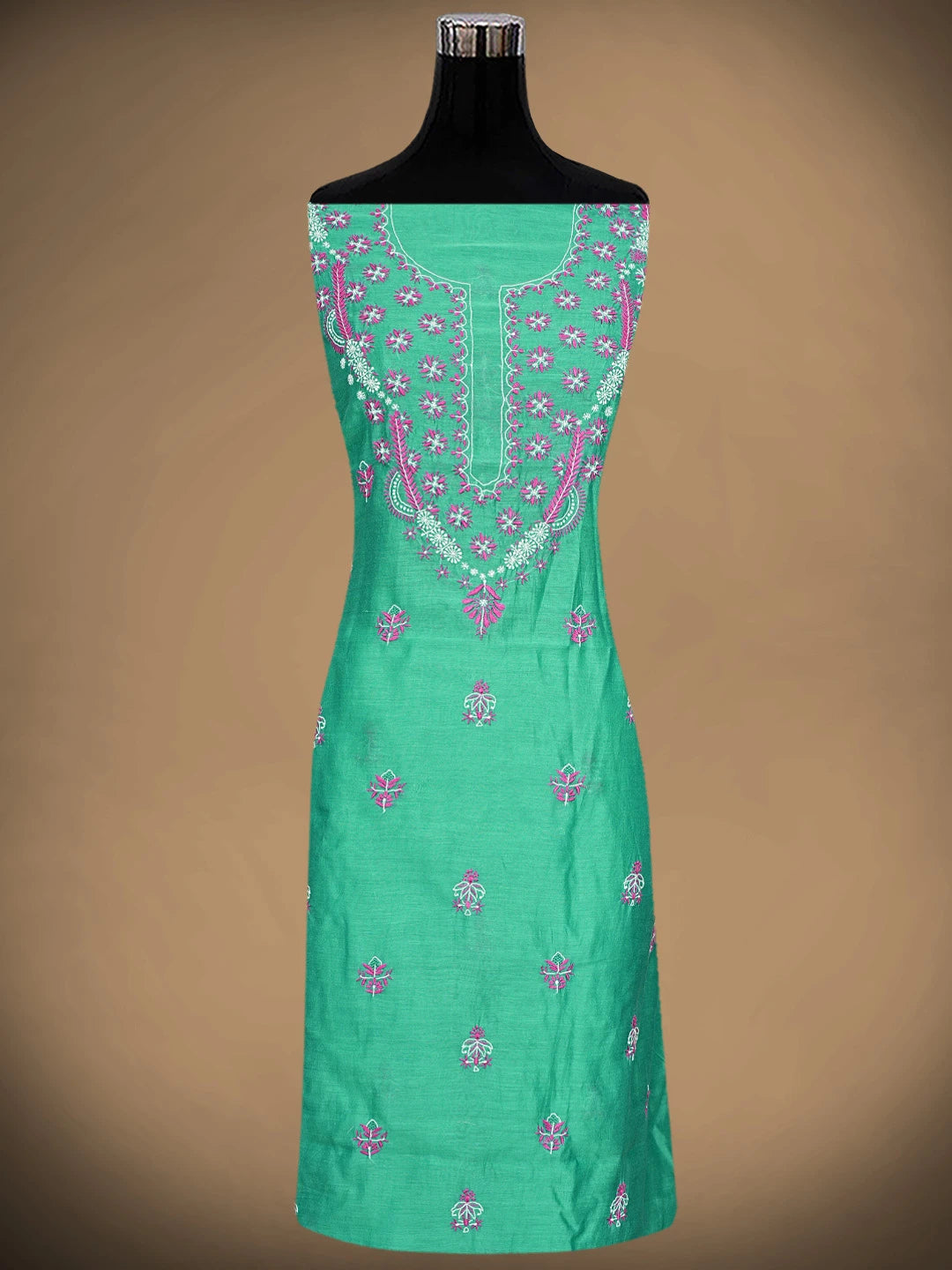 Ada Hand Embroidered Rama Green Chanderi Lucknowi Chikankari Kurta Dupatta Set 01A918349