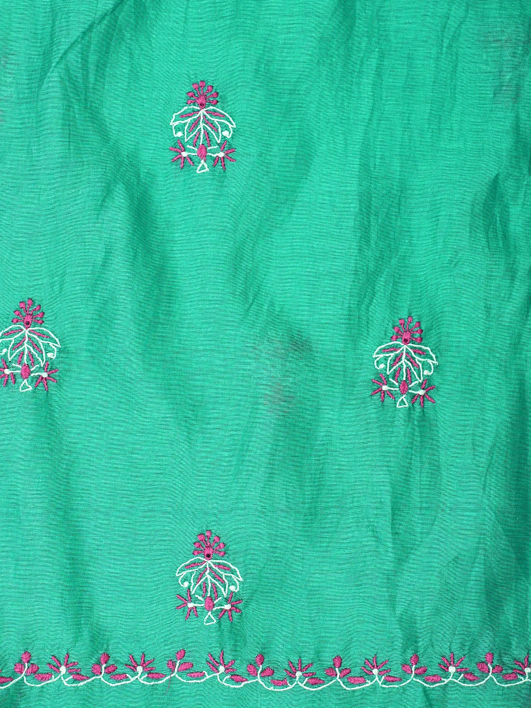 Ada Hand Embroidered Rama Green Chanderi Lucknowi Chikankari Kurta Dupatta Set 01A918349