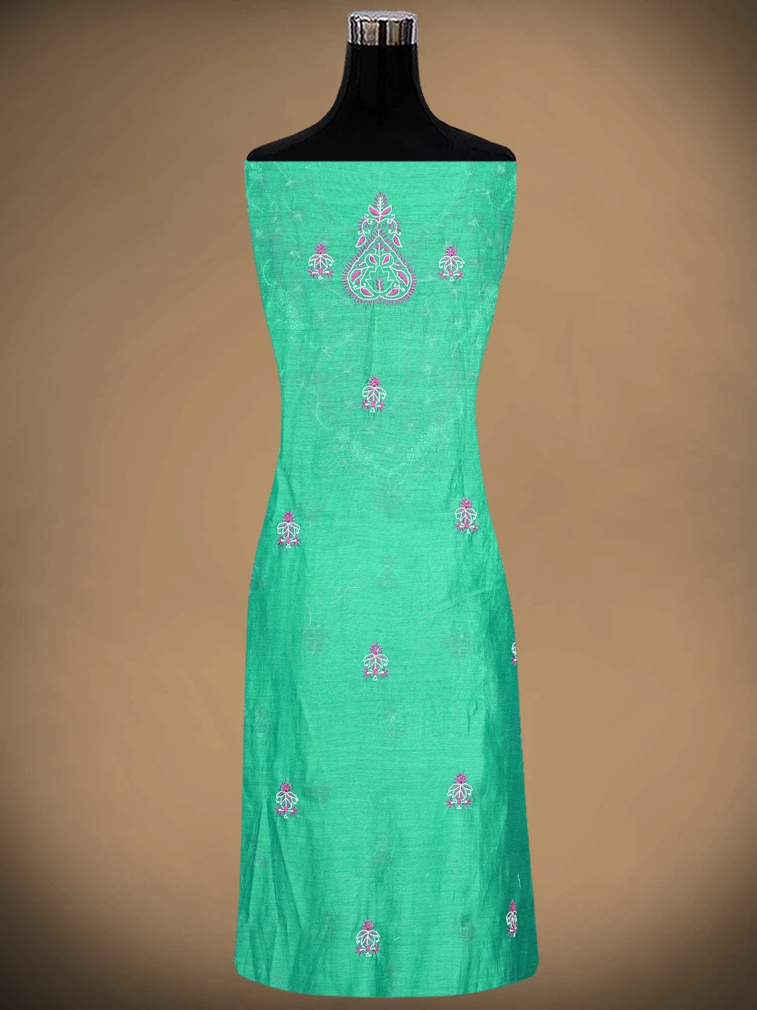Ada Hand Embroidered Rama Green Chanderi Lucknowi Chikankari Kurta Dupatta Set 01A918349