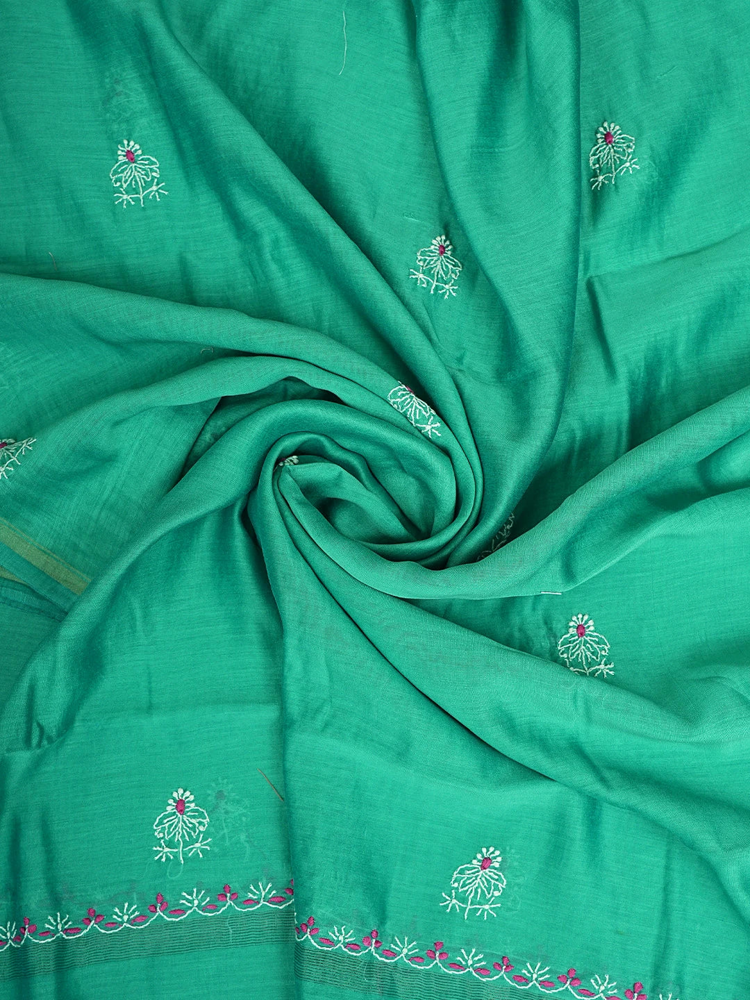 Ada Hand Embroidered Rama Green Chanderi Lucknowi Chikankari Kurta Dupatta Set 01A918349