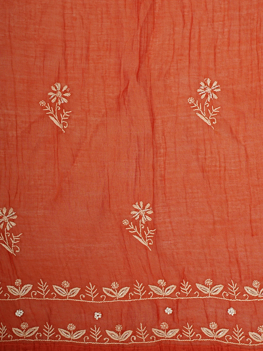 Ada Hand Embroidered Rust Chanderi Lucknowi Chikankari Unstitched Kurta Dupatta Set With Cutdana Work 01A922053