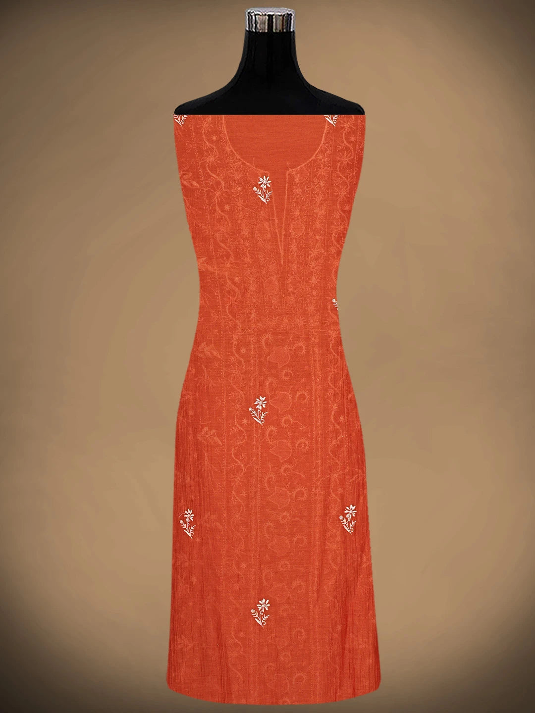 Ada Hand Embroidered Rust Chanderi Lucknowi Chikankari Unstitched Kurta Dupatta Set With Cutdana Work 01A922053