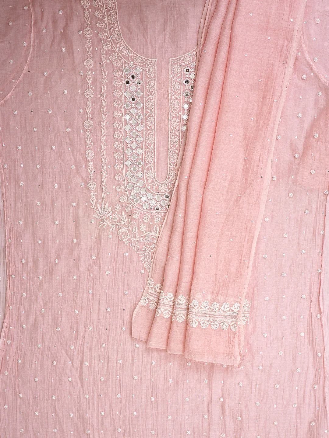 Ada Hand Embroidered Cherry Blossom Pink Chanderi Lucknowi Chikankari  Semi-stitched Kurta Dupatta Set With Sequinned Work 01A896276