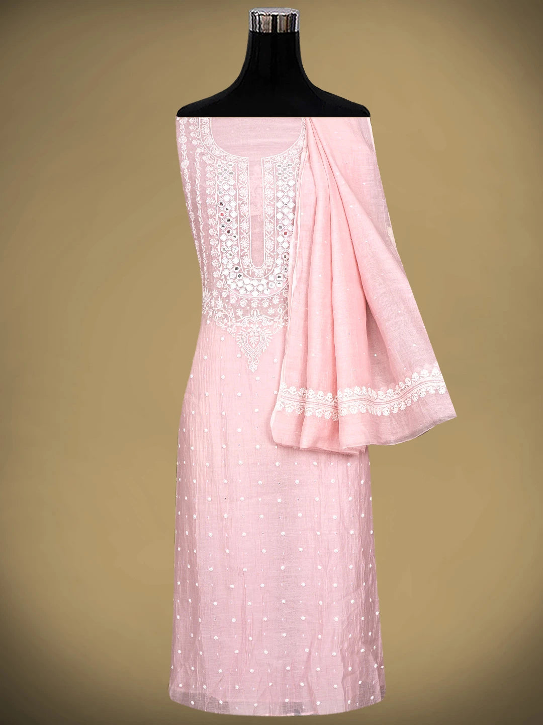 Ada Hand Embroidered Cherry Blossom Pink Chanderi Lucknowi Chikankari  Semi-stitched Kurta Dupatta Set With Sequinned Work 01A896276