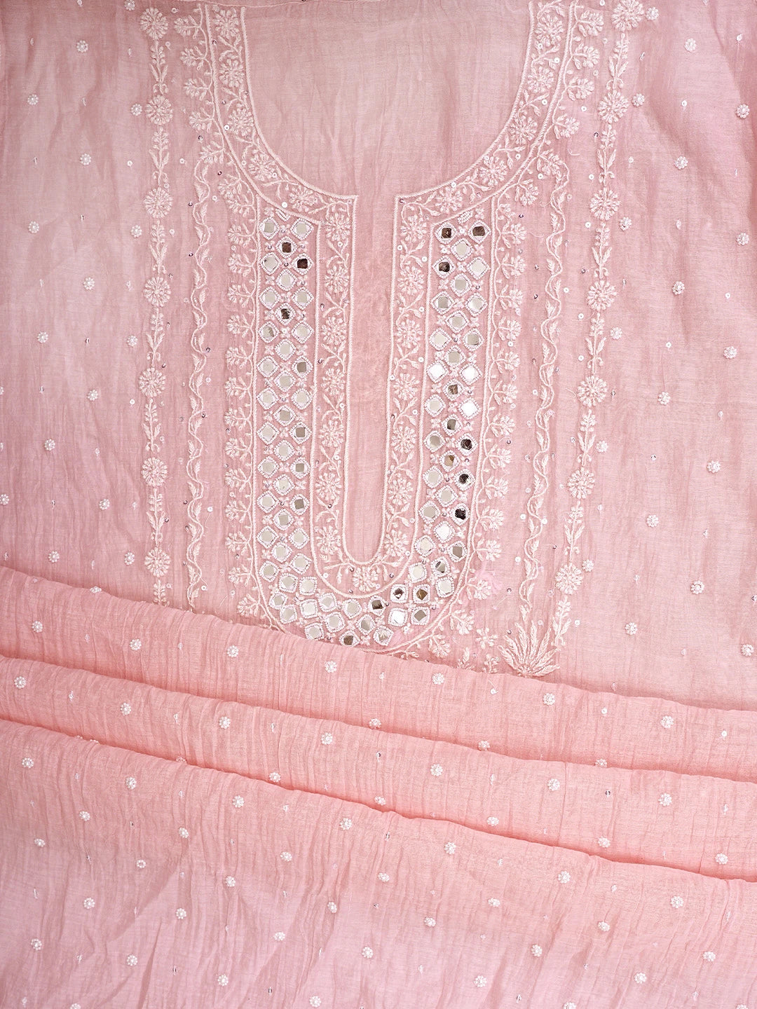 Ada Hand Embroidered Cherry Blossom Pink Chanderi Lucknowi Chikankari  Semi-stitched Kurta Dupatta Set With Sequinned Work 01A896276